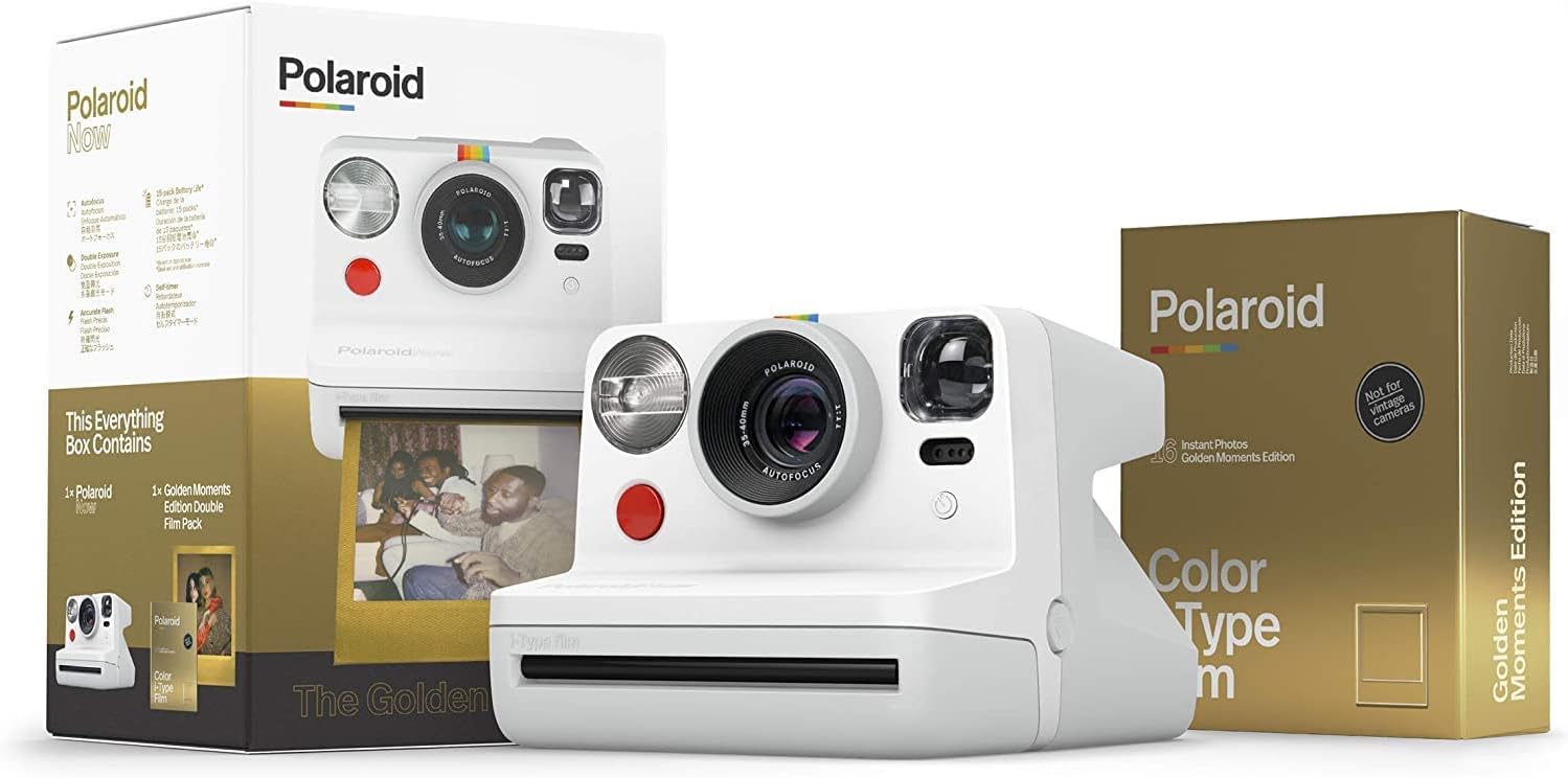 Polaroid Originals Now I-Type Instant Camera + Gold Film Bundle, White
