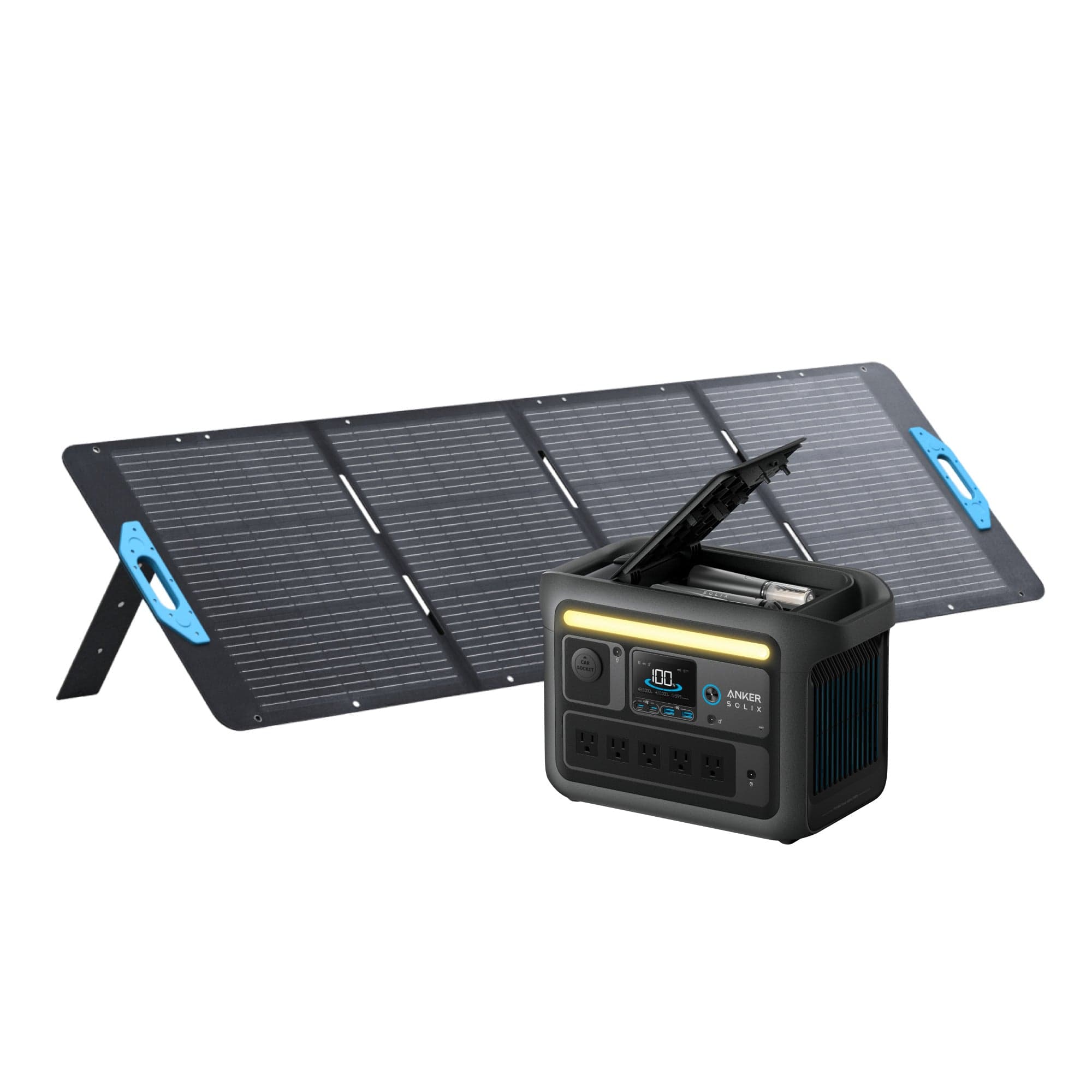 Anker SOLIX C800X Portable Power Station (768Wh, 1200W) + 200W Solar Panel, 5-in-1 with Camping Light, HyperFlash Recharge, and Solar Power Support