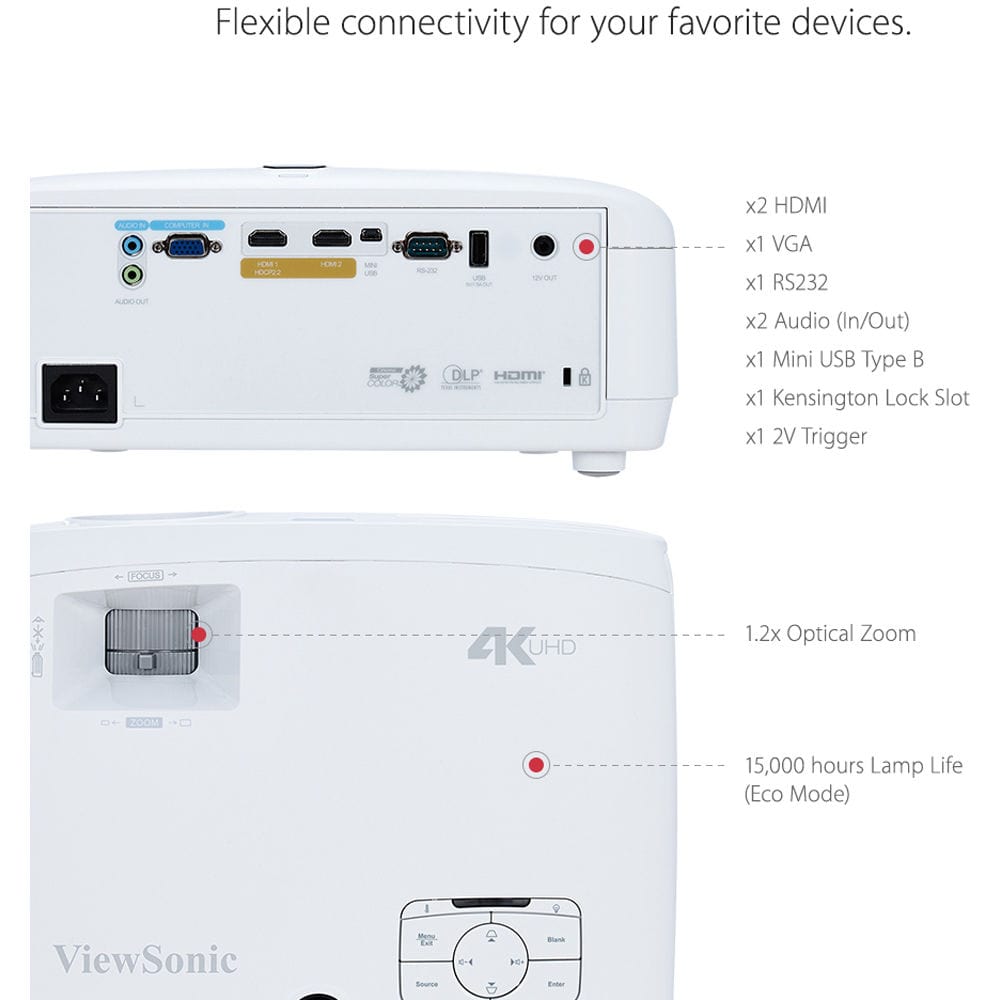 ViewSonic UHD 3,500 Lumen 4K HDMI Video Projector - Certified Refurbished