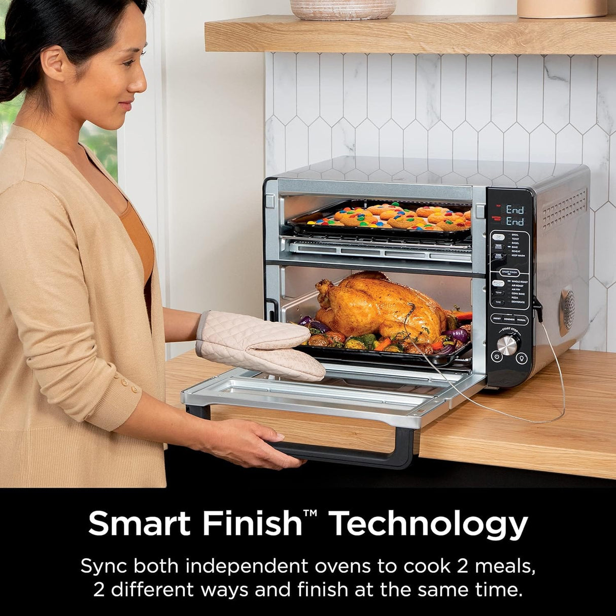 Ninja 12-in-1 Smart FlexDoor, Thermometer, Rapid Top Convection and Air Fry Bottom Double Oven, Toaster Oven, Stainless Steel - Open Box