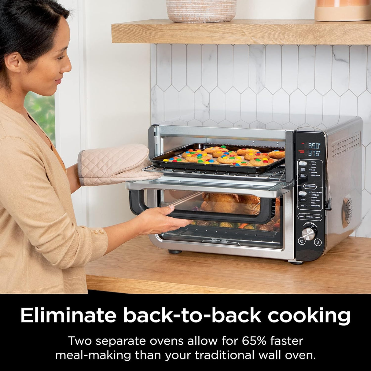 Ninja 12-in-1 Smart FlexDoor, Thermometer, Rapid Top Convection and Air Fry Bottom Double Oven, Toaster Oven, Stainless Steel - Open Box