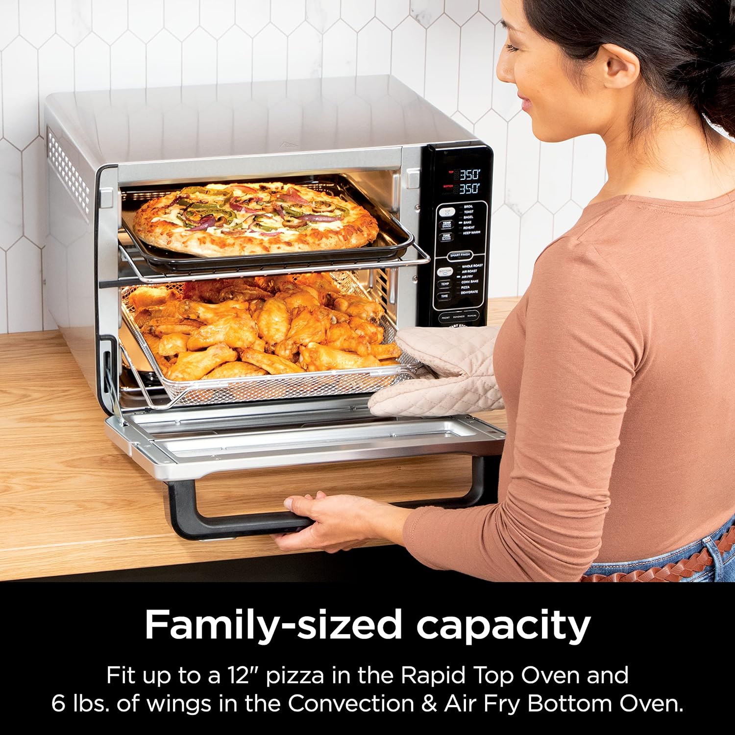 Ninja 12-in-1 Smart FlexDoor, Thermometer, Rapid Top Convection and Air Fry Bottom Double Oven, Toaster Oven, Stainless Steel - Certified Refurbished
