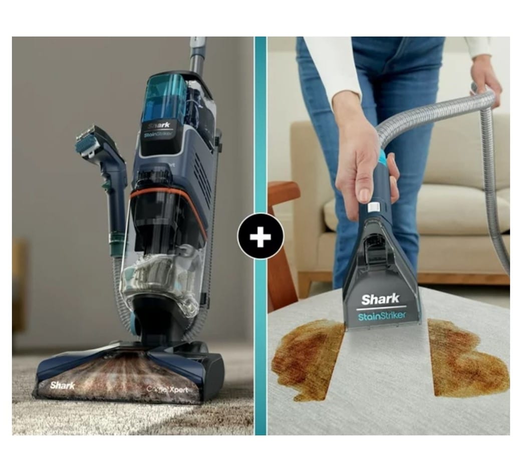 Shark CarpetXpert with Stain Striker, Upright Carpet Upholstery Cleaner Carpet Shampooer, Navy - Open Box