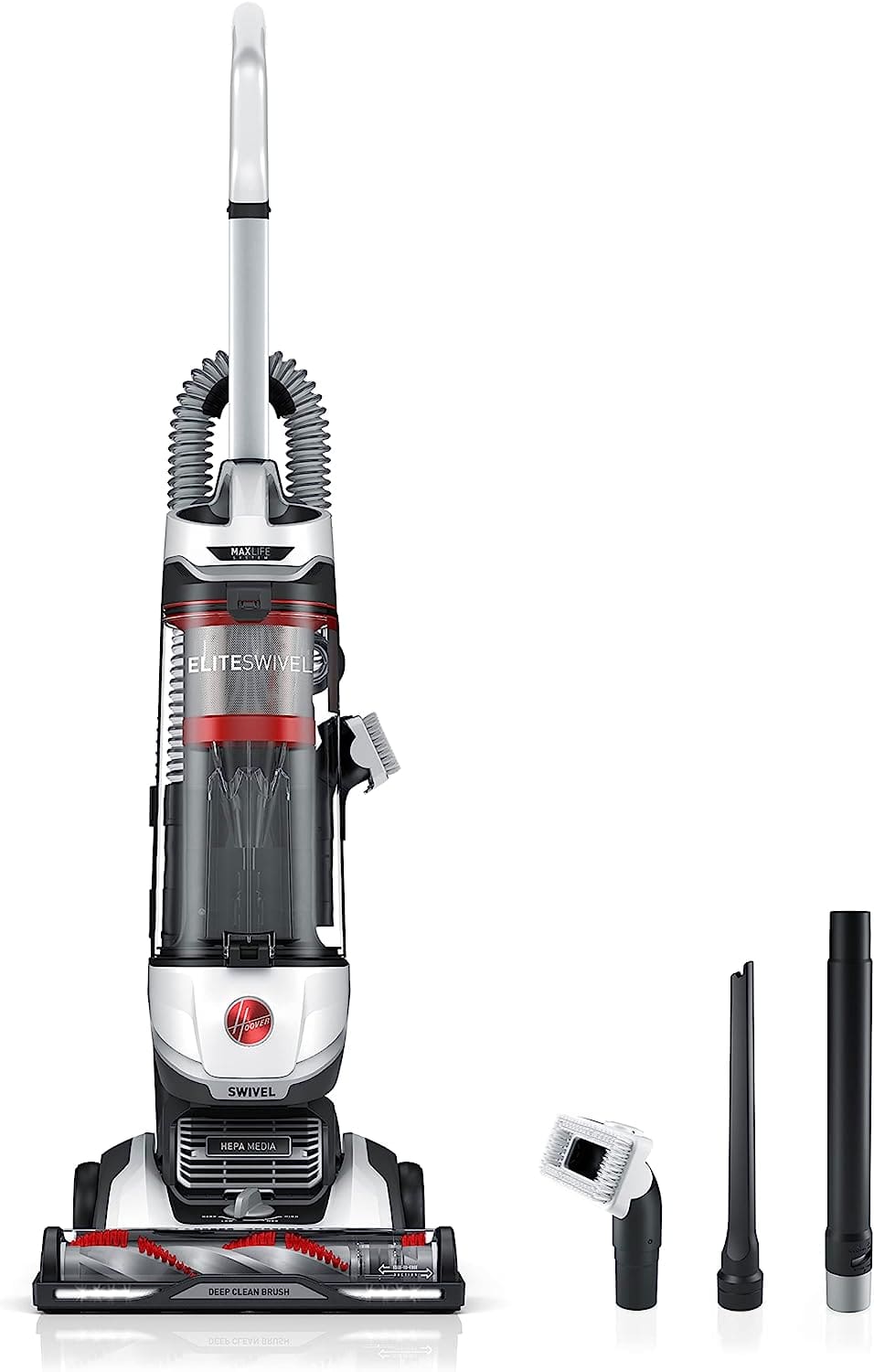 Hoover MAXLife Elite Swivel Vacuum Cleaner with HEPA Media Filtration, Bagless Multi-Surface Upright for Carpet and Hard Floors, UH75100, White Certified Refurbished