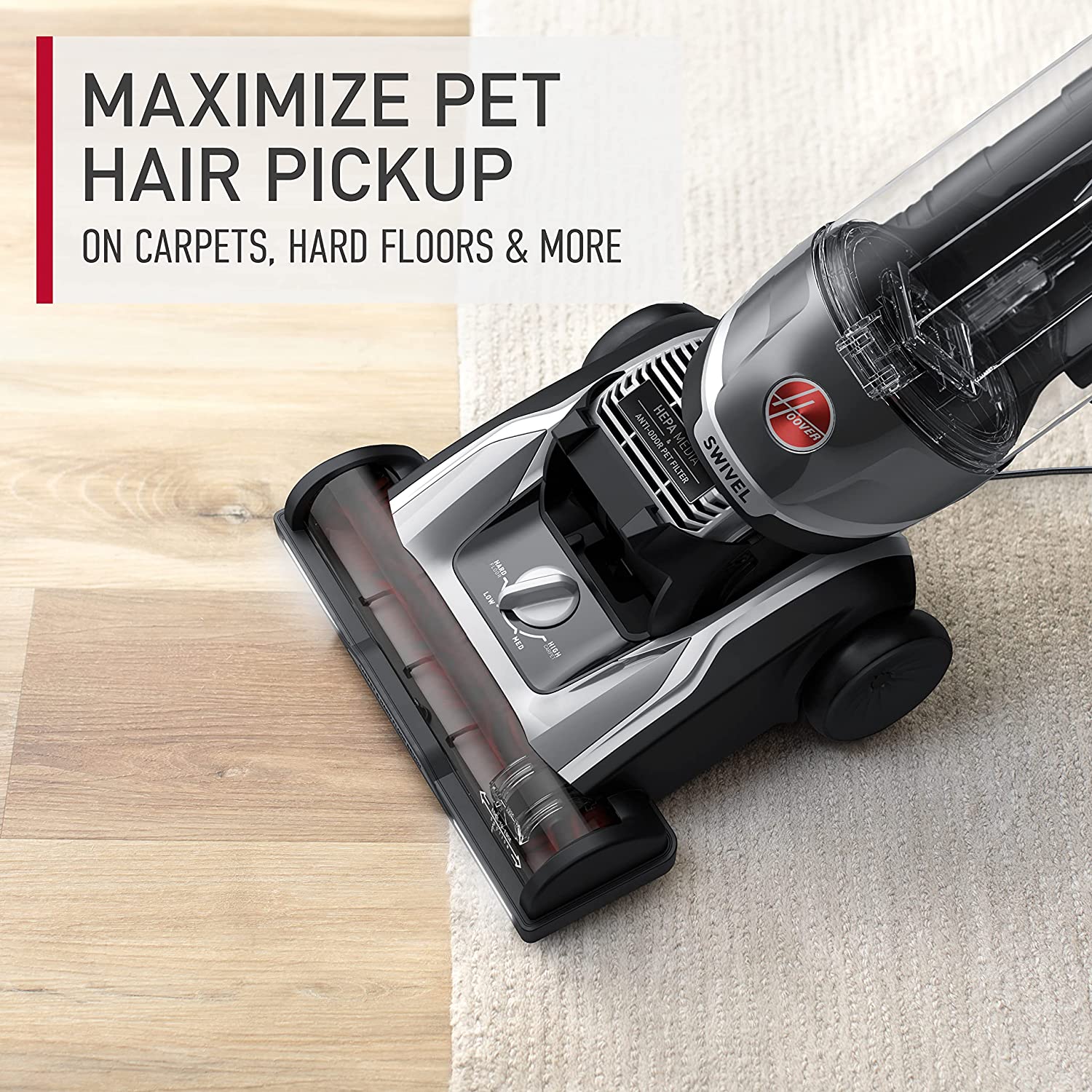 Hoover MAXLife Elite Swivel XL Pet Vacuum Cleaner HEPA Filtration for Carpets and Hard Floors, Grey - Certified Refurbished