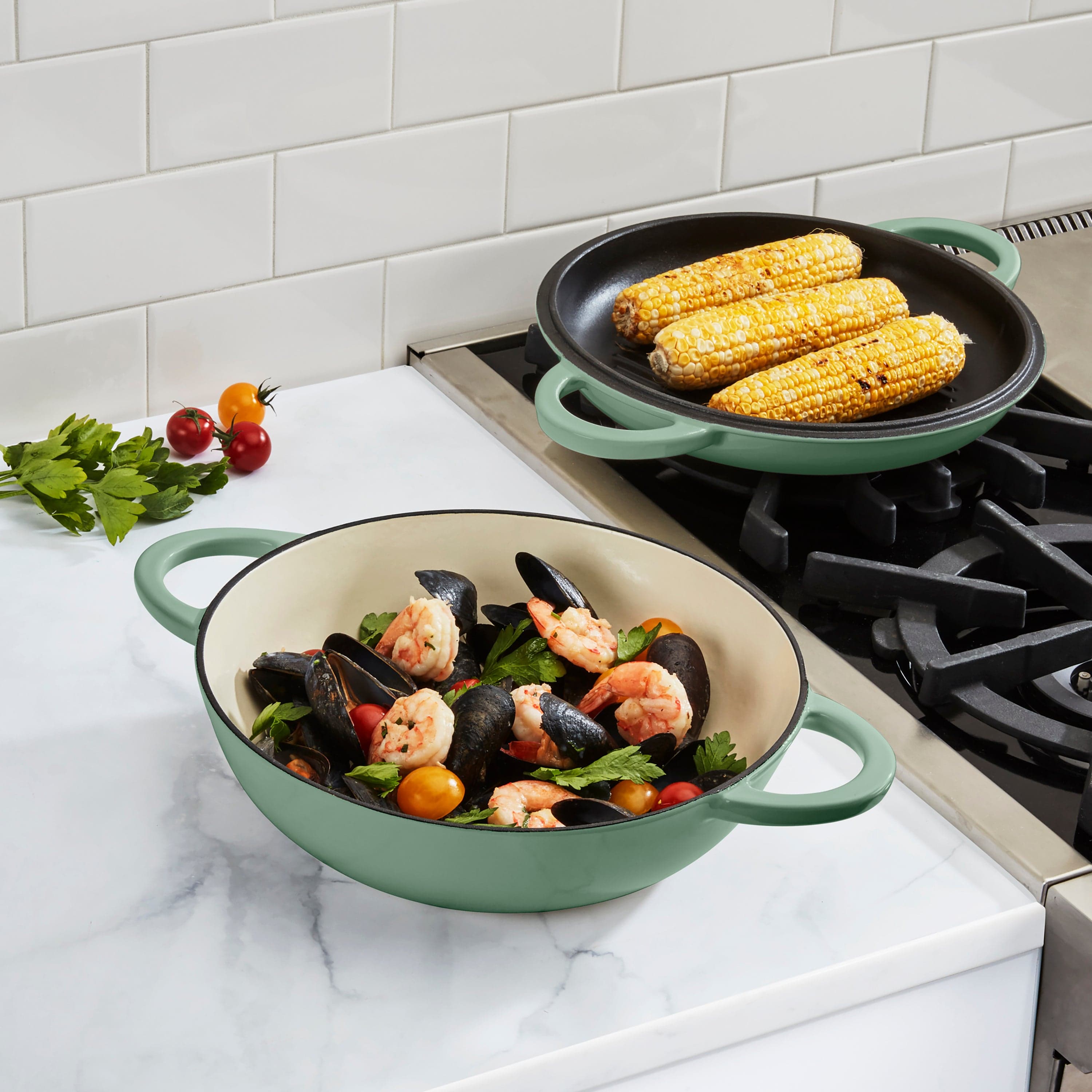 Cuisinart Chef's Classic™ Enameled 2-in-1 Cast Iron Multipurpose Set, Sage
