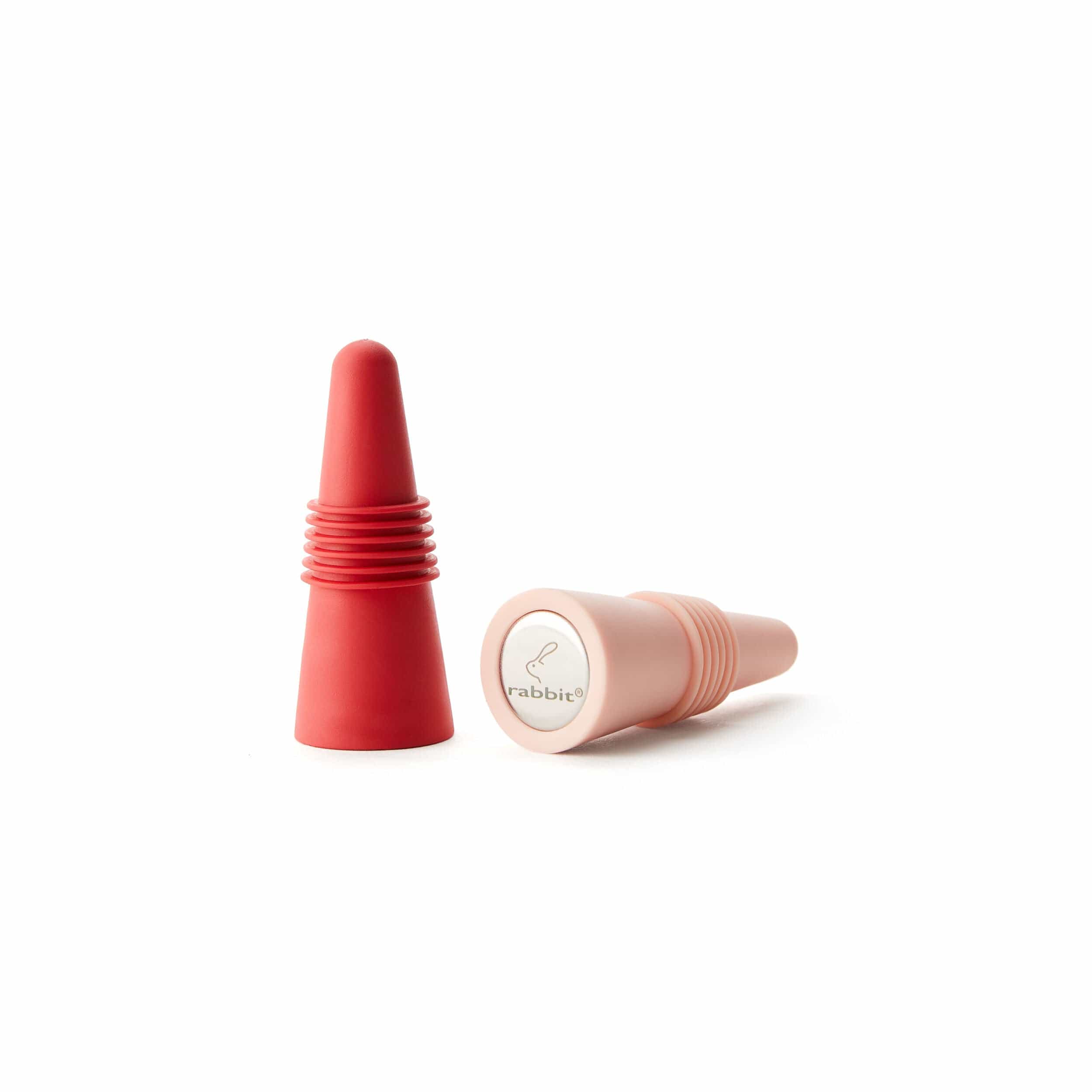 Rabbit Wine and Beverage Bottle Stoppers with Grip Top (Pink, Set of 2)