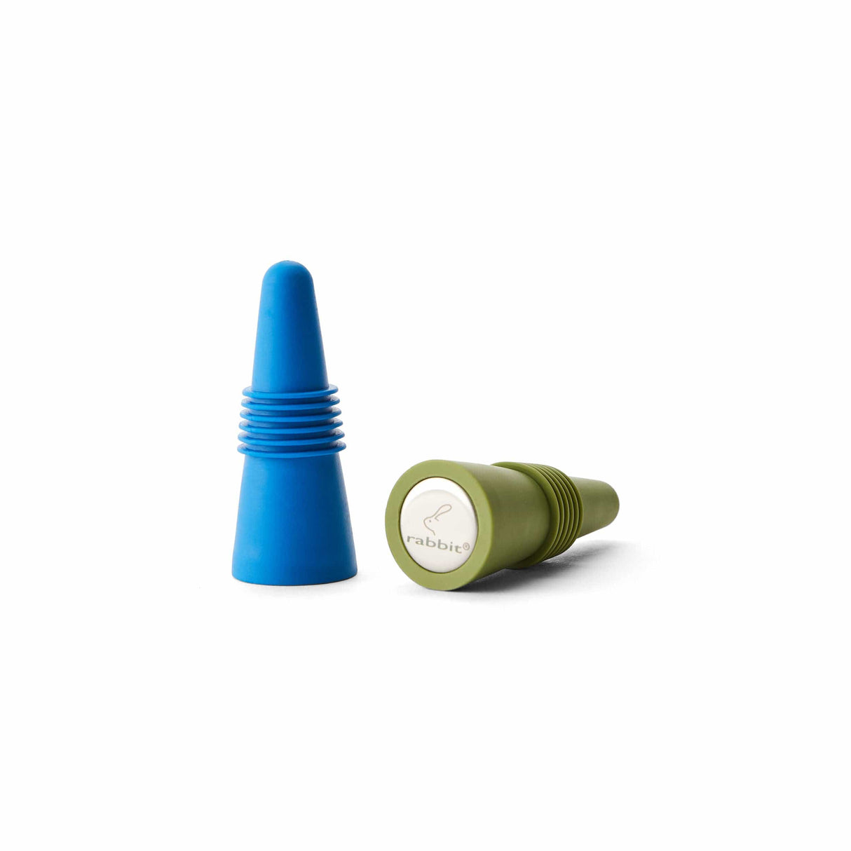 Rabbit Wine and Beverage Bottle Stoppers with Grip Top (Blue, Set of 2)