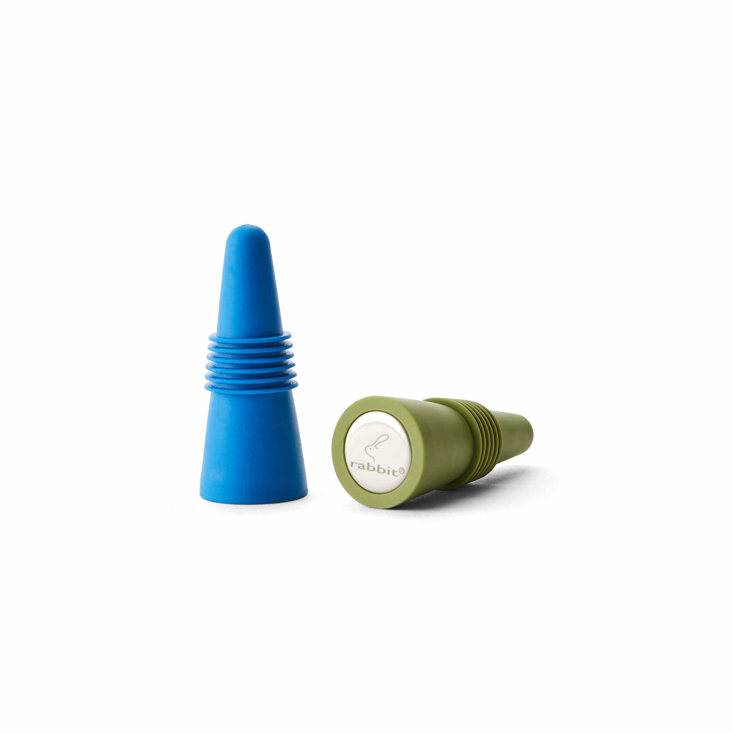 Rabbit Wine and Beverage Bottle Stoppers with Grip Top (Blue, Set of 2)
