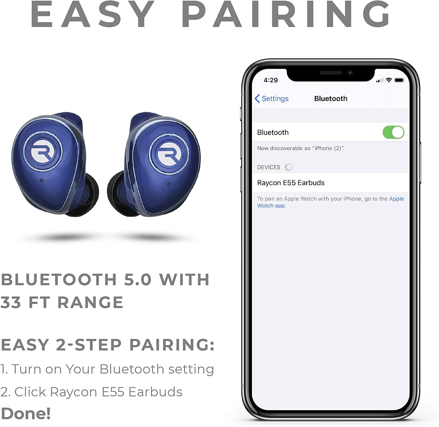 Raycon The Performer Ear Drums E55 Earbuds Blue - Seller Refurbished