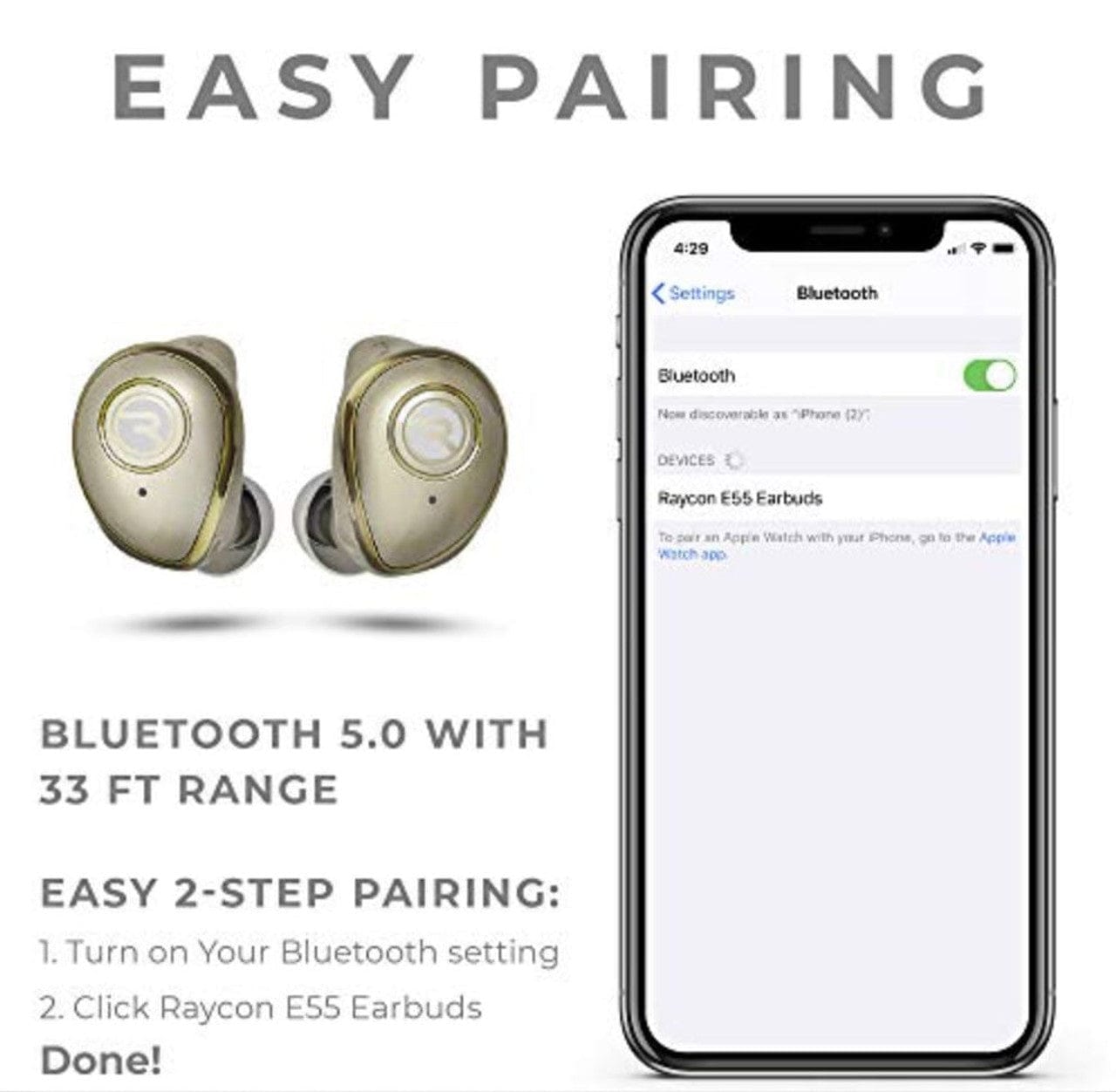 Raycon The Performer Ear Drums E55 Earbuds Gold - Seller Refurbished