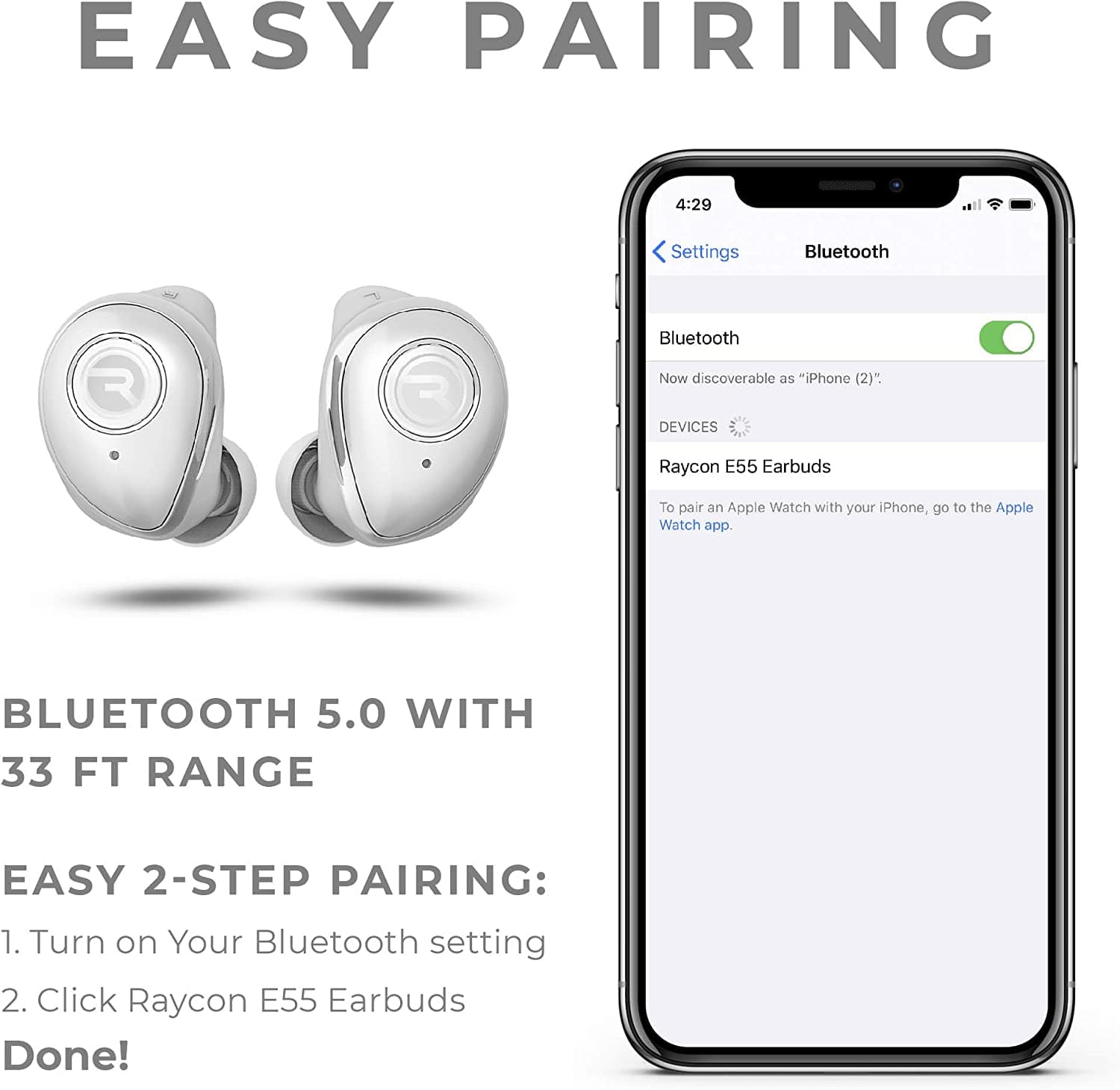 Raycon The Performer Ear Drums E55 Earbuds White - Seller Refurbished