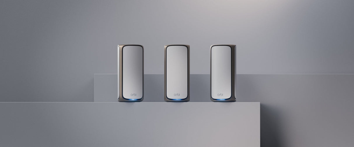 Netgear Orbi 970 Series RBE973S Quad-Band WiFi 7 Mesh System, 3-Pack (Router + 2 Satellites), 27Gbps, Covers Up to 10000 Sq. Ft., White