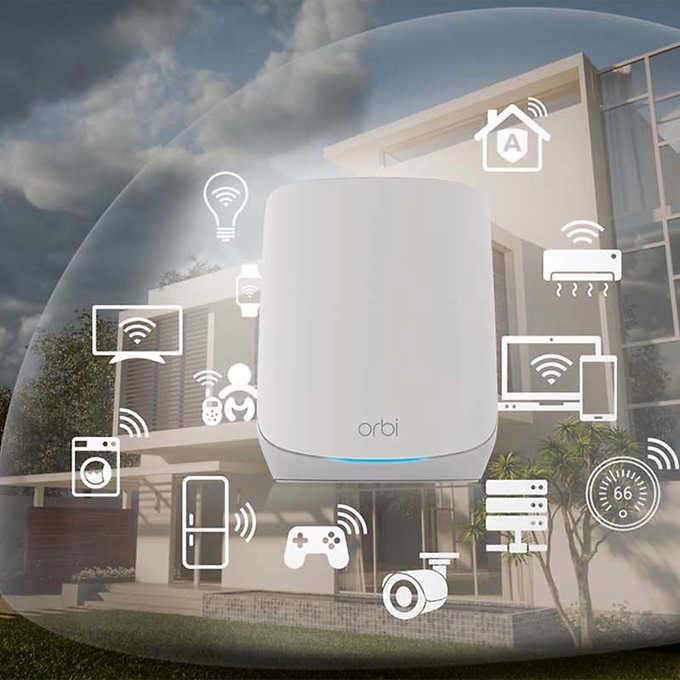Netgear RBK763 Orbi AX5400 Tri-band WiFi 6 Mesh System, 5.4Gbps, 1 Router + 2 Satellites - Certified Refurbished