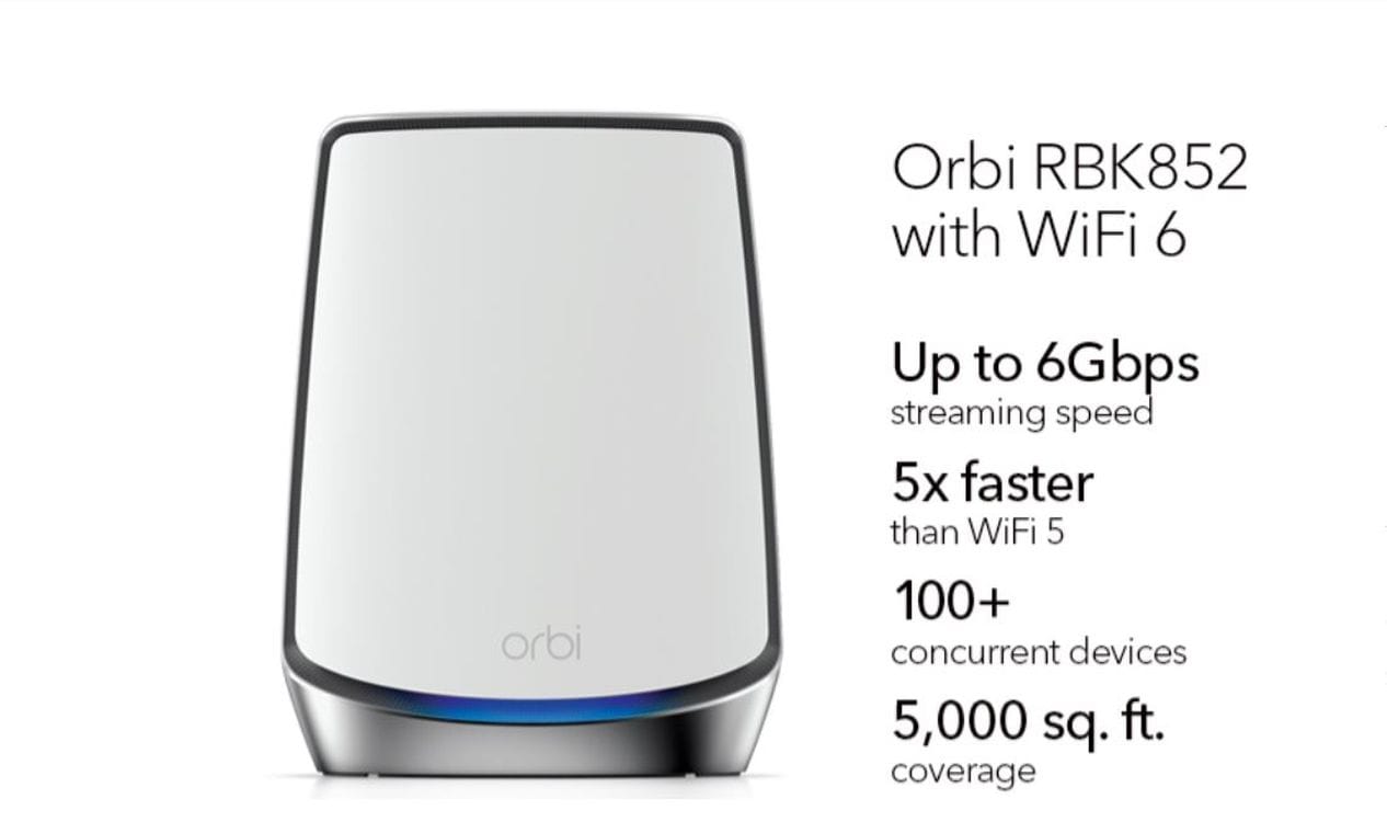 Netgear RBK852 Orbi AX6000 Wireless Router & Satellite WiFi System - Certified Refurbished