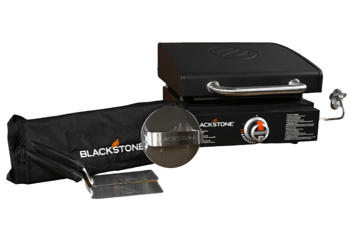 Blackstone 17in Tabletop Griddle Bundle with Hood, Smash & Sear Press, 2 Spatulas, and heavy-duty carry bag, Black - Refurbished