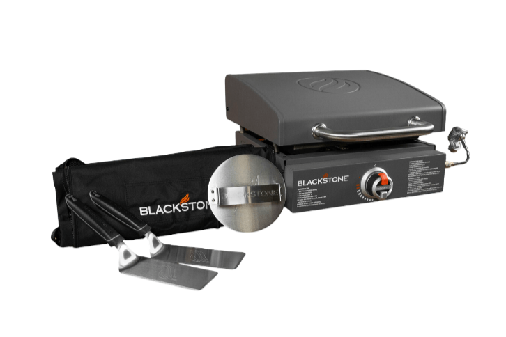Blackstone 17in Tabletop Griddle Bundle with Hood, Smash & Sear Press, 2 Spatulas, and heavy-duty carry bag, Gray/Gunmetal - Refurbished