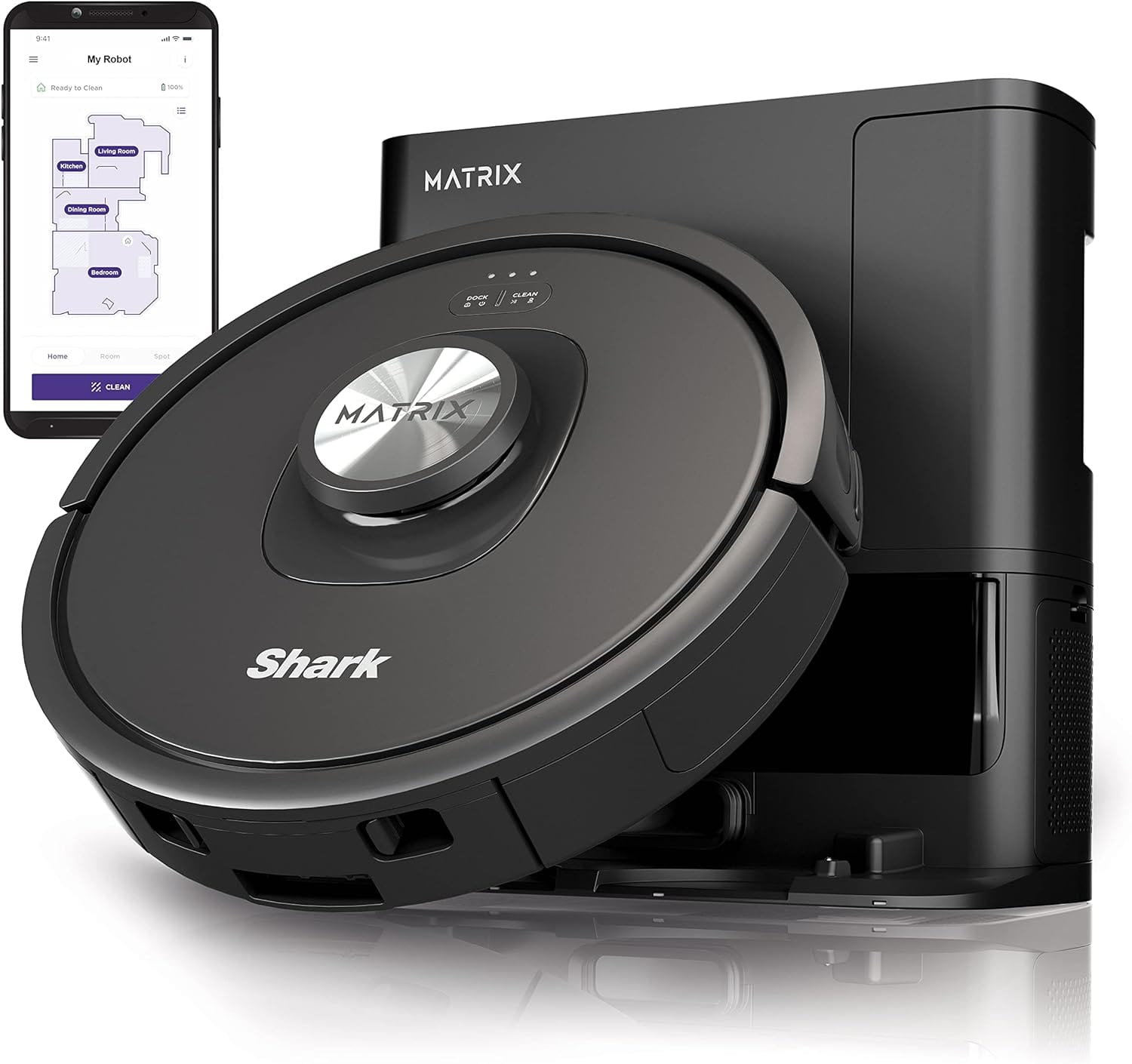 Shark Matrix Self Empty Robot Vacuum for Carpets & Hardfloors, 45-Day Capacity Self-Cleaning Bagless Base, Smart Control, - Certified Refurbished