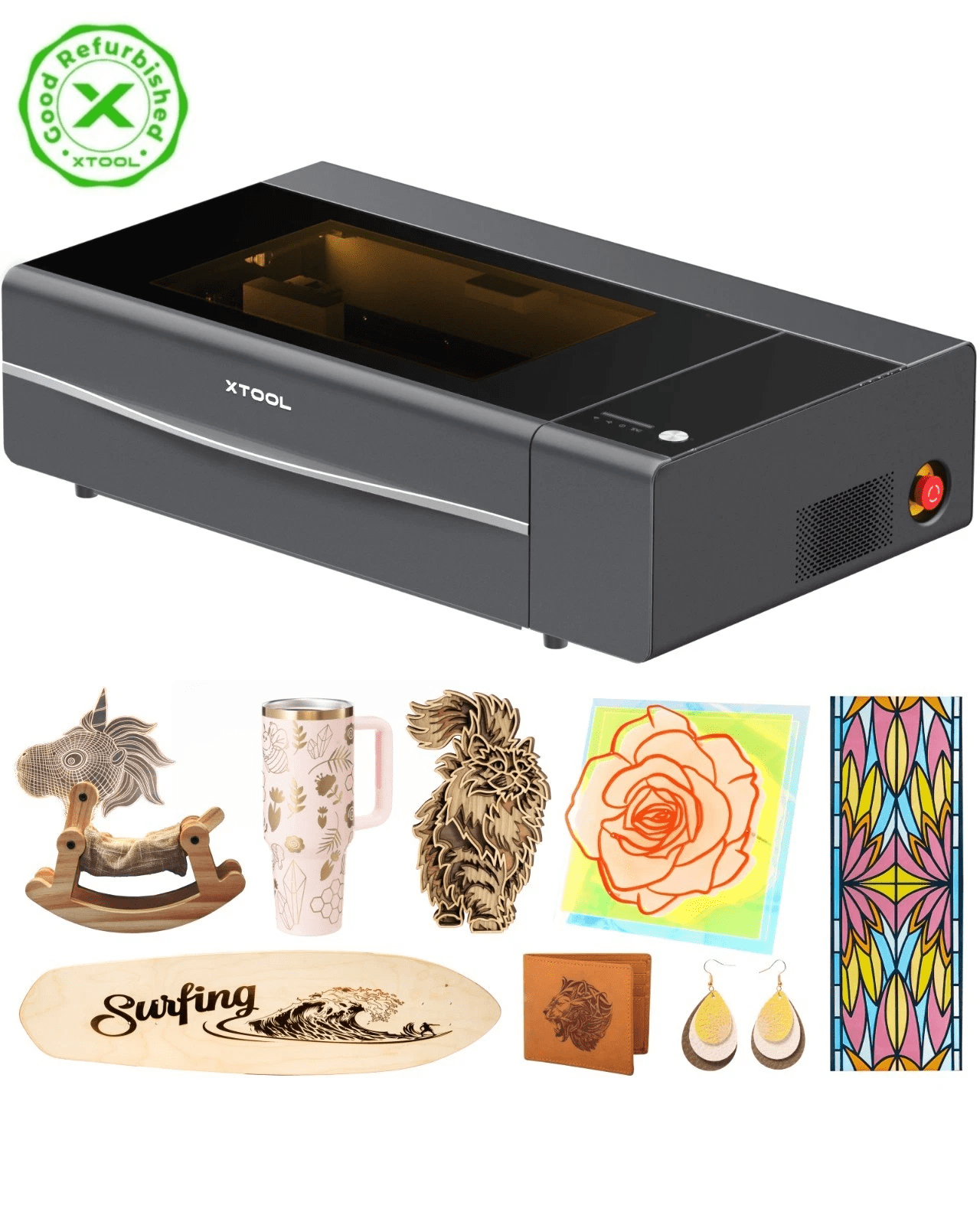 xTool P2S 55W CO₂ Laser Cutter, Smart Desktop Laser Engraver, Grey - Certified Refurbished