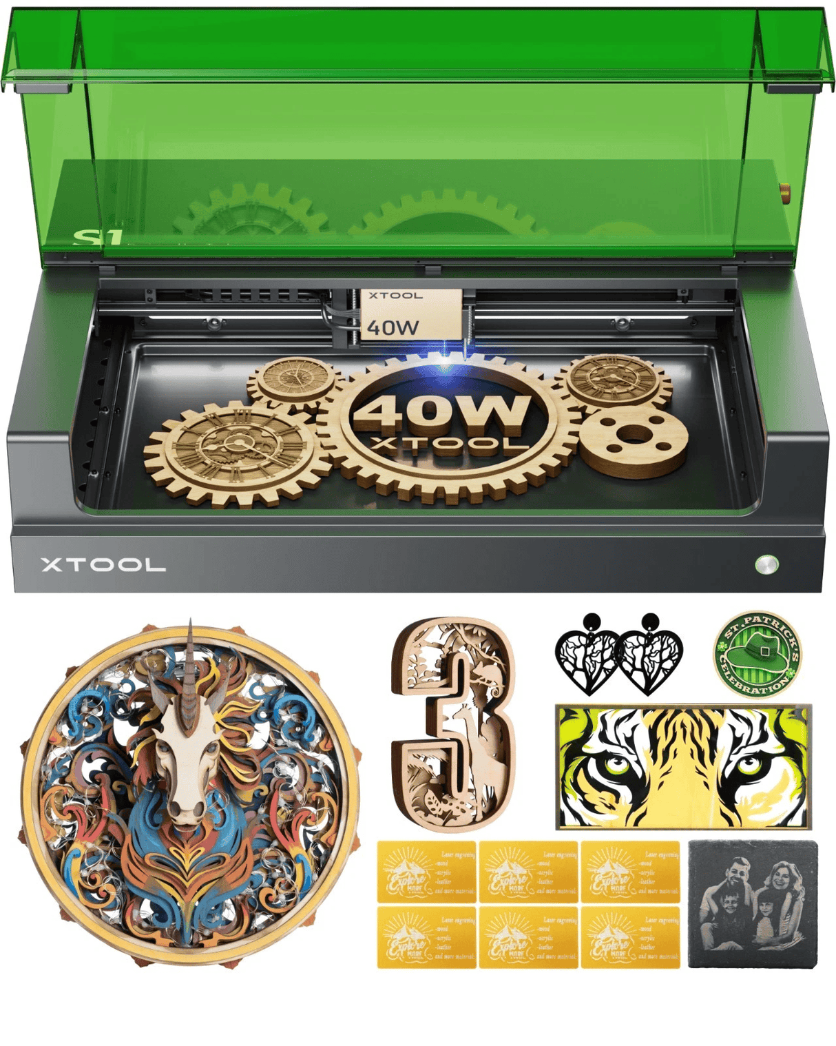 xTool S1 40W Laser Engraver Enclosed Diode Laser Engraving Cutter, Dark Green - Certified Refurbished