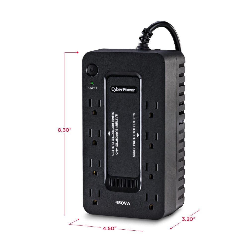 CyberPower 450VA/260W Battery Backup UPS System with 8 Outlets, Black - Certified Refurbished