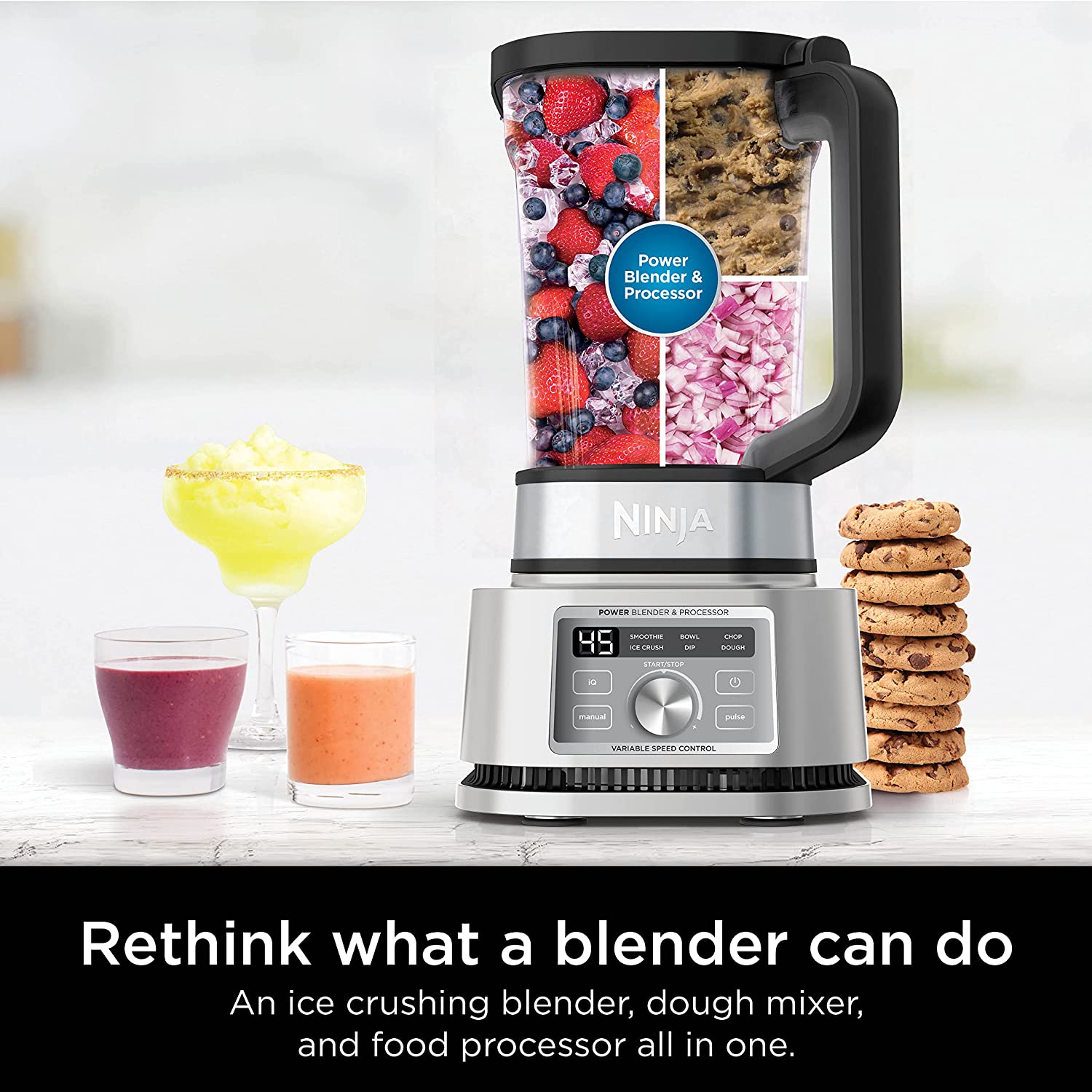 Ninja SS201 1400WP 6 Auto-iQ Presets Foodi Power Blender & Processor 3-in-1 Blender and Food Processor