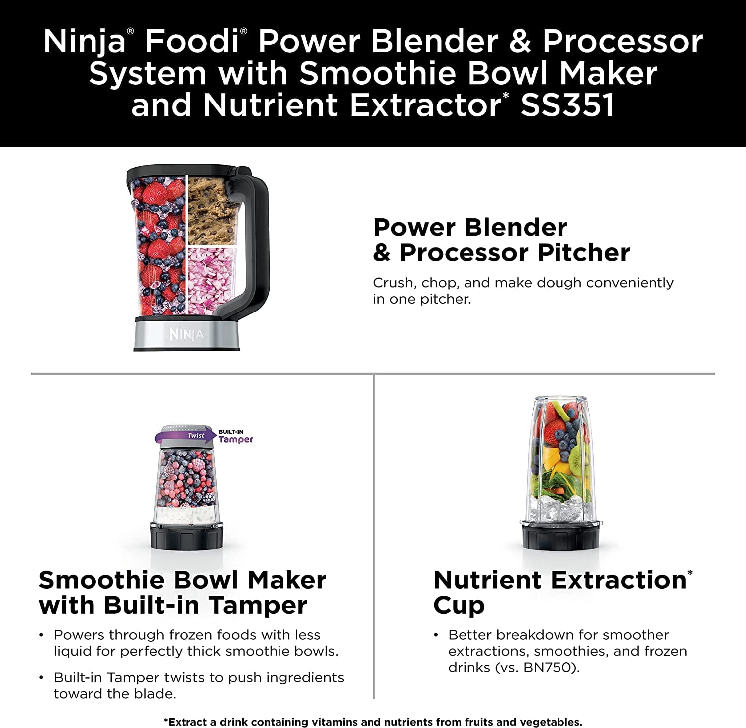 Ninja Foodi 72oz Power Blender & Processor System with Smoothie Bowl Maker & Nutrient Extractor