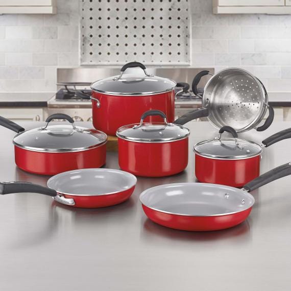 Cuisinart 11 Piece Set Ceramica XT Nonstick Cookware, Red