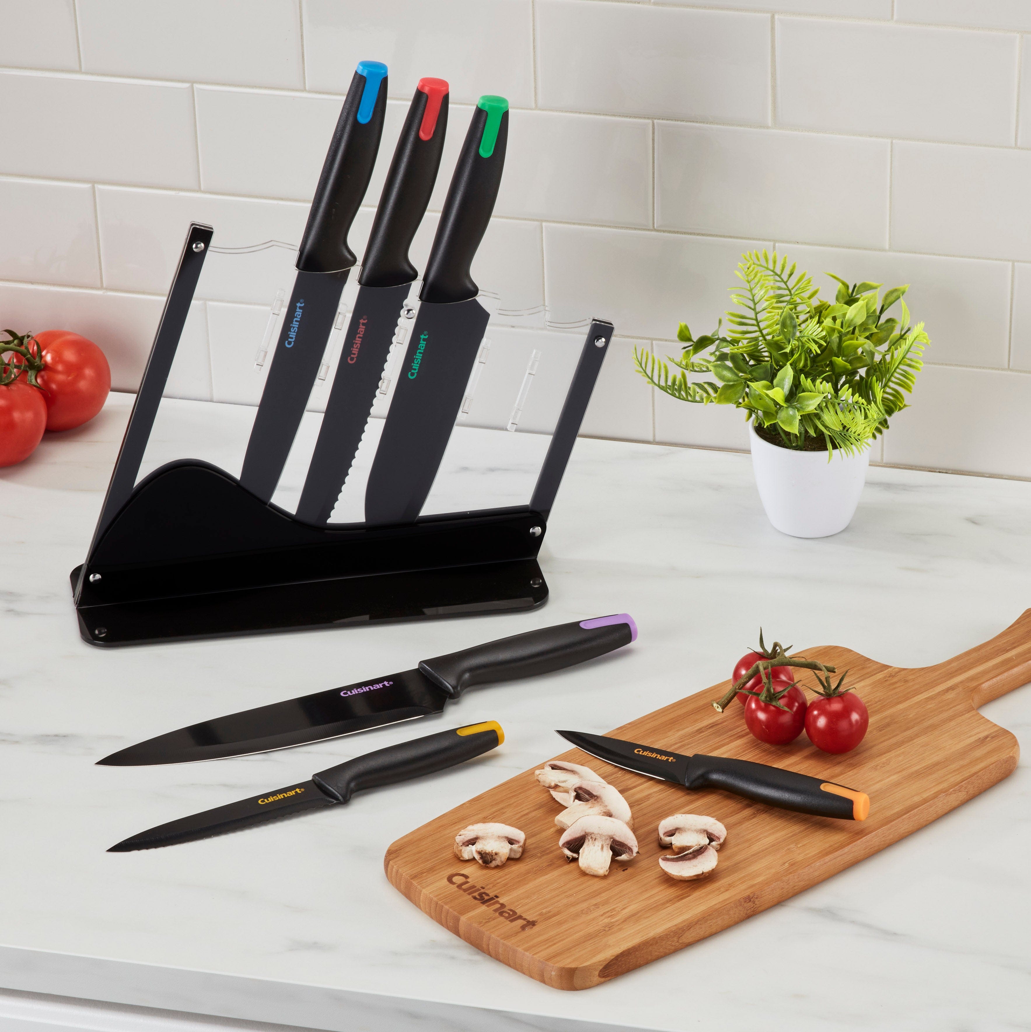 Cuisinart 7pc Ceramic Coated Cutlery Set in Acrylic Block, Multicolor