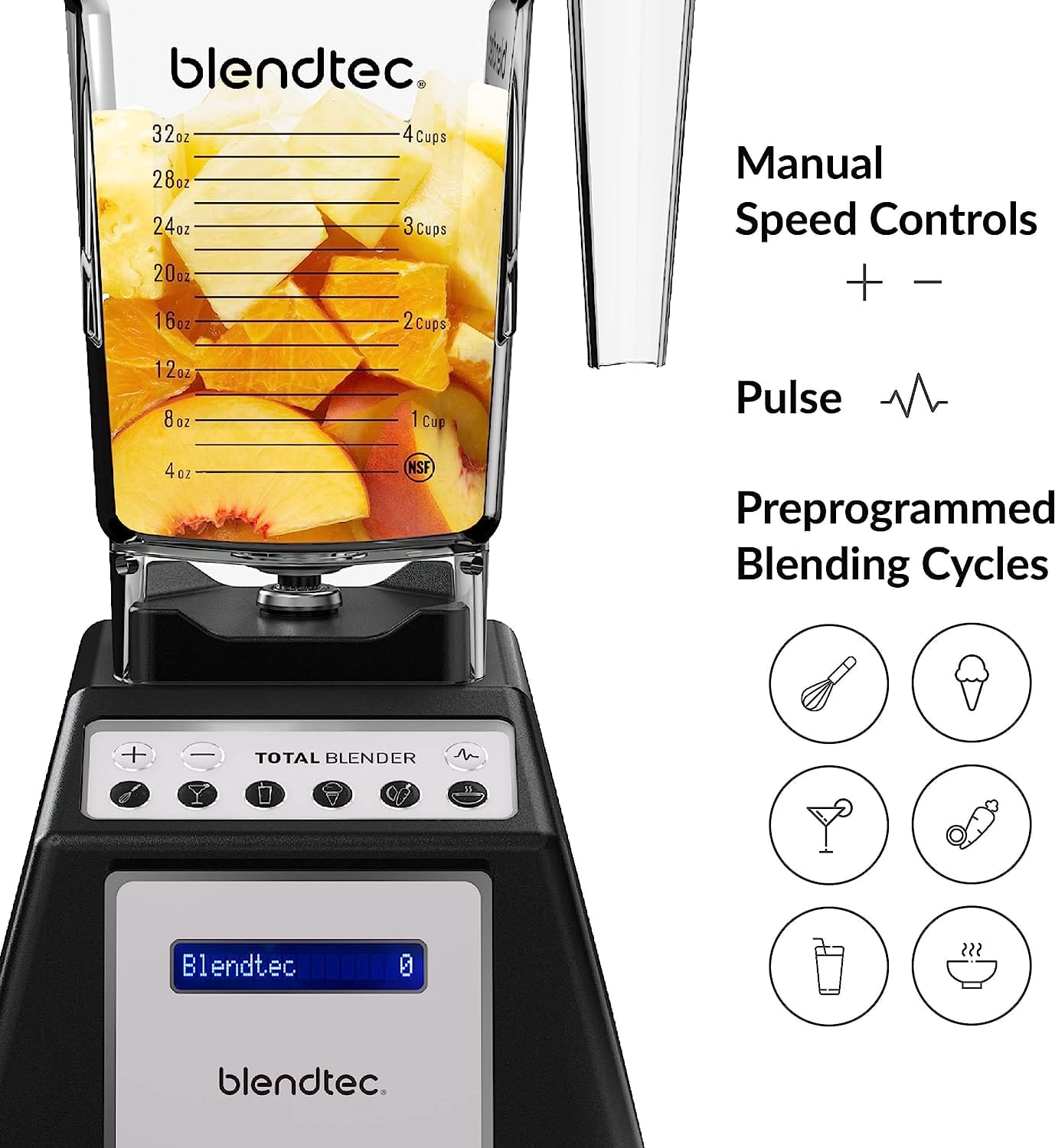Blendtec Total Blender Classic, WildSide+ Jar, 10 Speeds, Black