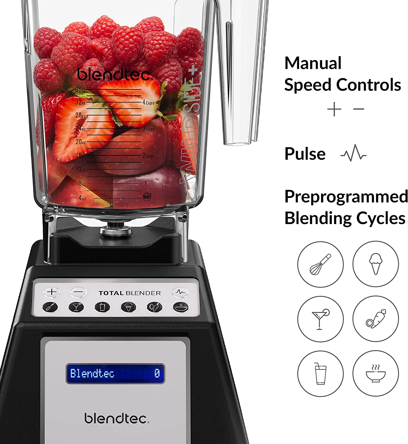 Blendtec Total Blender Classic, WildSide+ Jar, 10 Speeds, Black