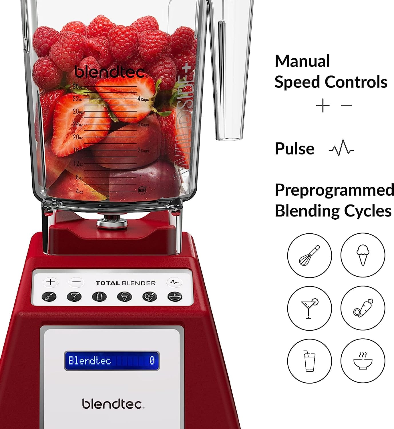 Blendtec Total Classic Original WildSide+ 90oz Jar Blender Red - Certified Refurbished