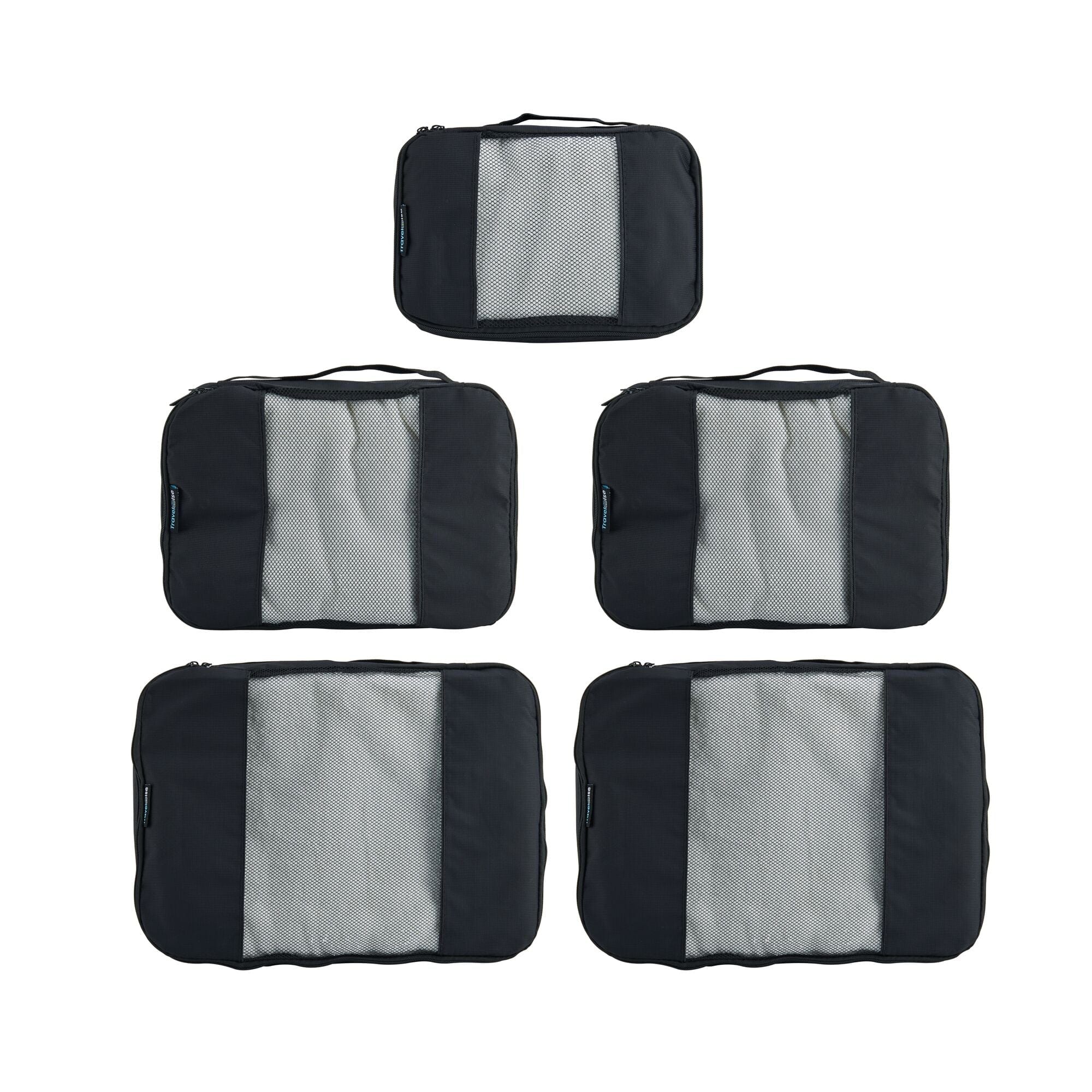 TravelWise Luggage Packing Organization Cubes 5 Pack, Black, 1 Small, 2 Medium, 2 Large