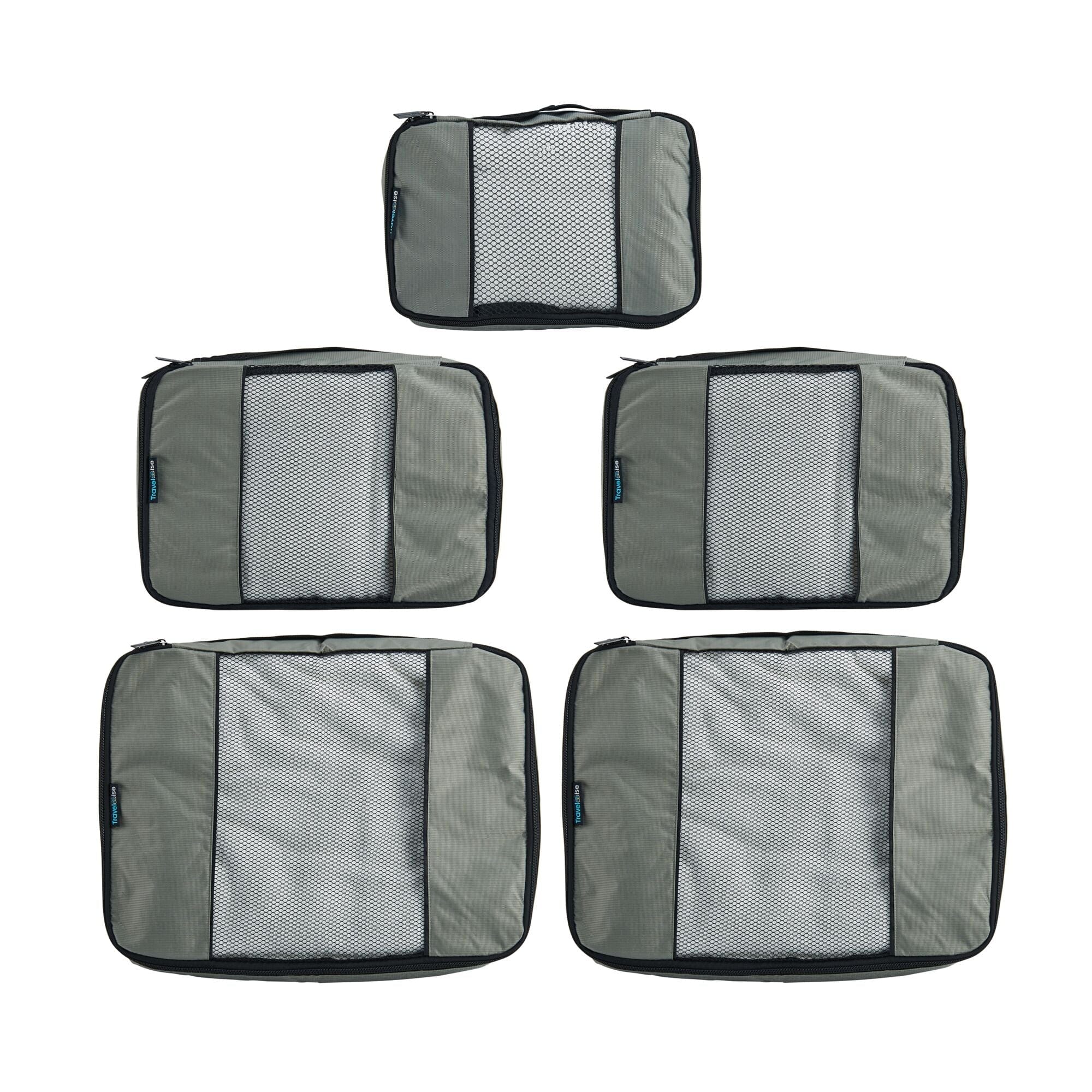 TravelWise Luggage Packing Organization Cubes 5 Pack, Silver, 1 Small, 2 Medium, 2 Large