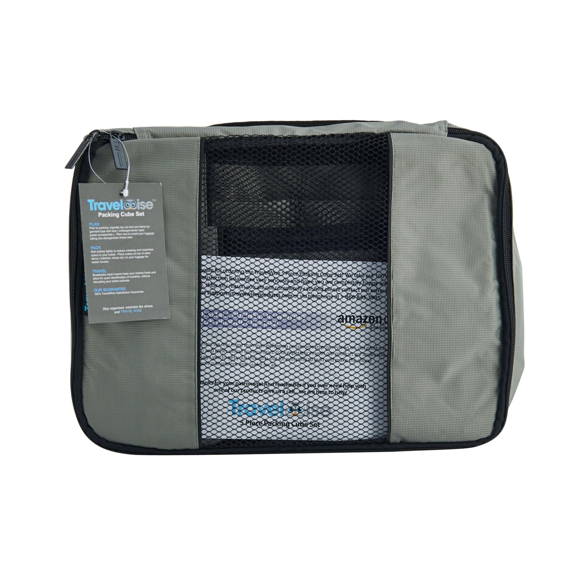 TravelWise Luggage Packing Organization Cubes 5 Pack, Silver, 1 Small, 2 Medium, 2 Large