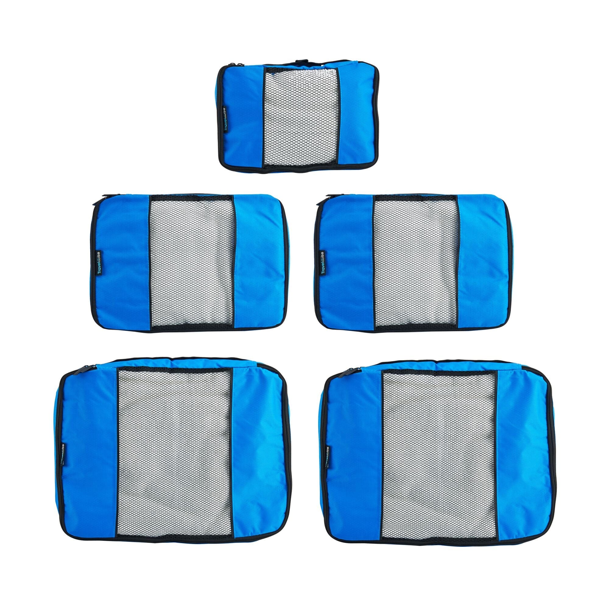 TravelWise Luggage Packing Organization Cubes 5 Pack, Blue, 1 Small, 2 Medium, 2 Large