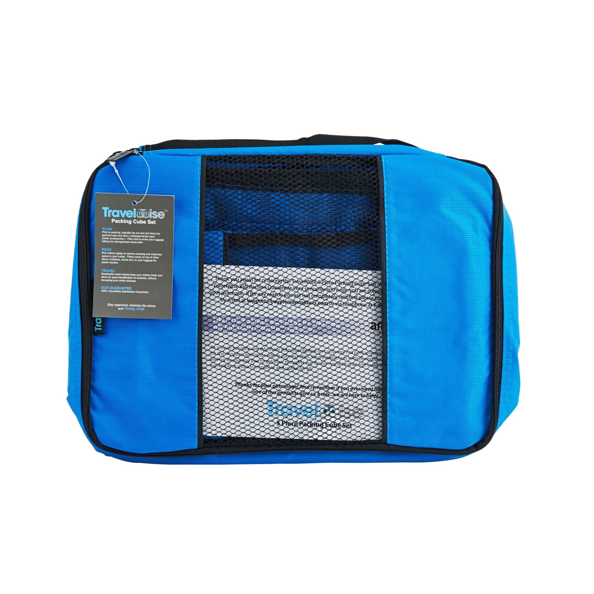 TravelWise Luggage Packing Organization Cubes 5 Pack, Blue, 1 Small, 2 Medium, 2 Large