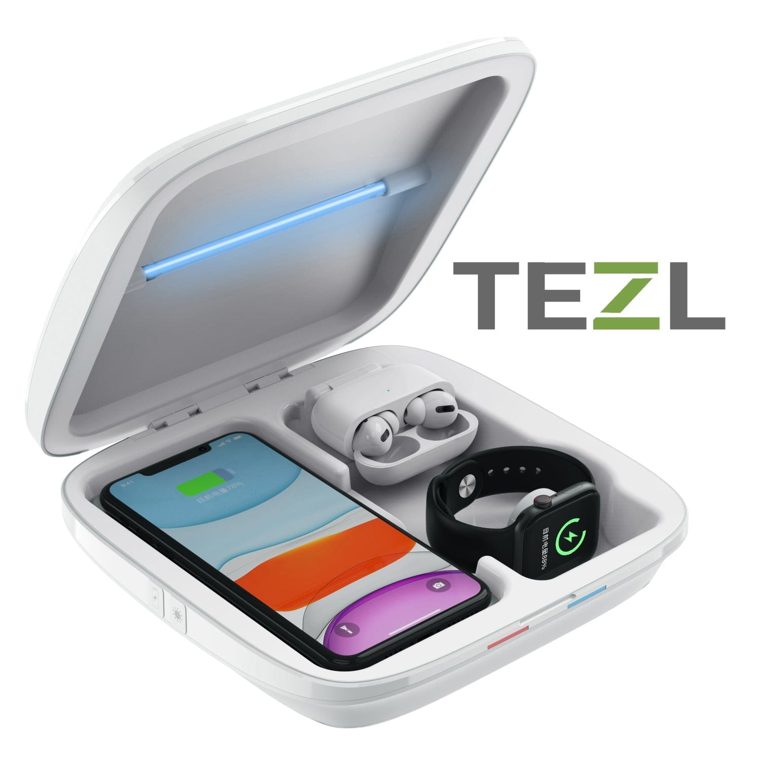 TEZL 4 in 1 Multi port Charging Station and Sanitation Box
