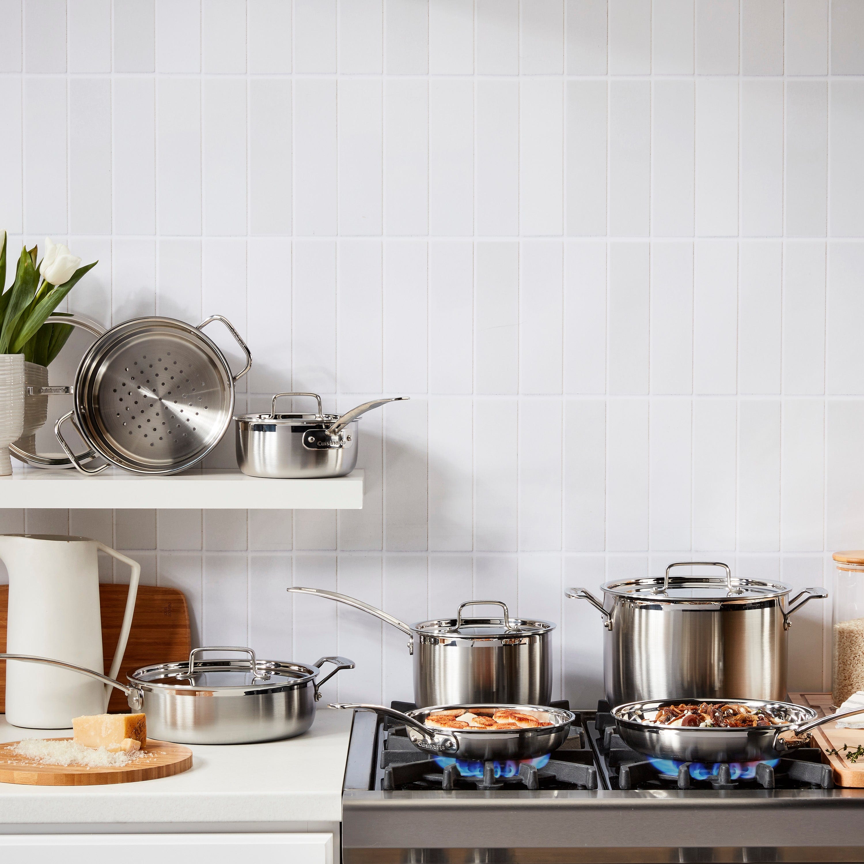 Cuisinart MultiClad Pro Triple Ply Stainless Cookware 12 Piece Set, Silver