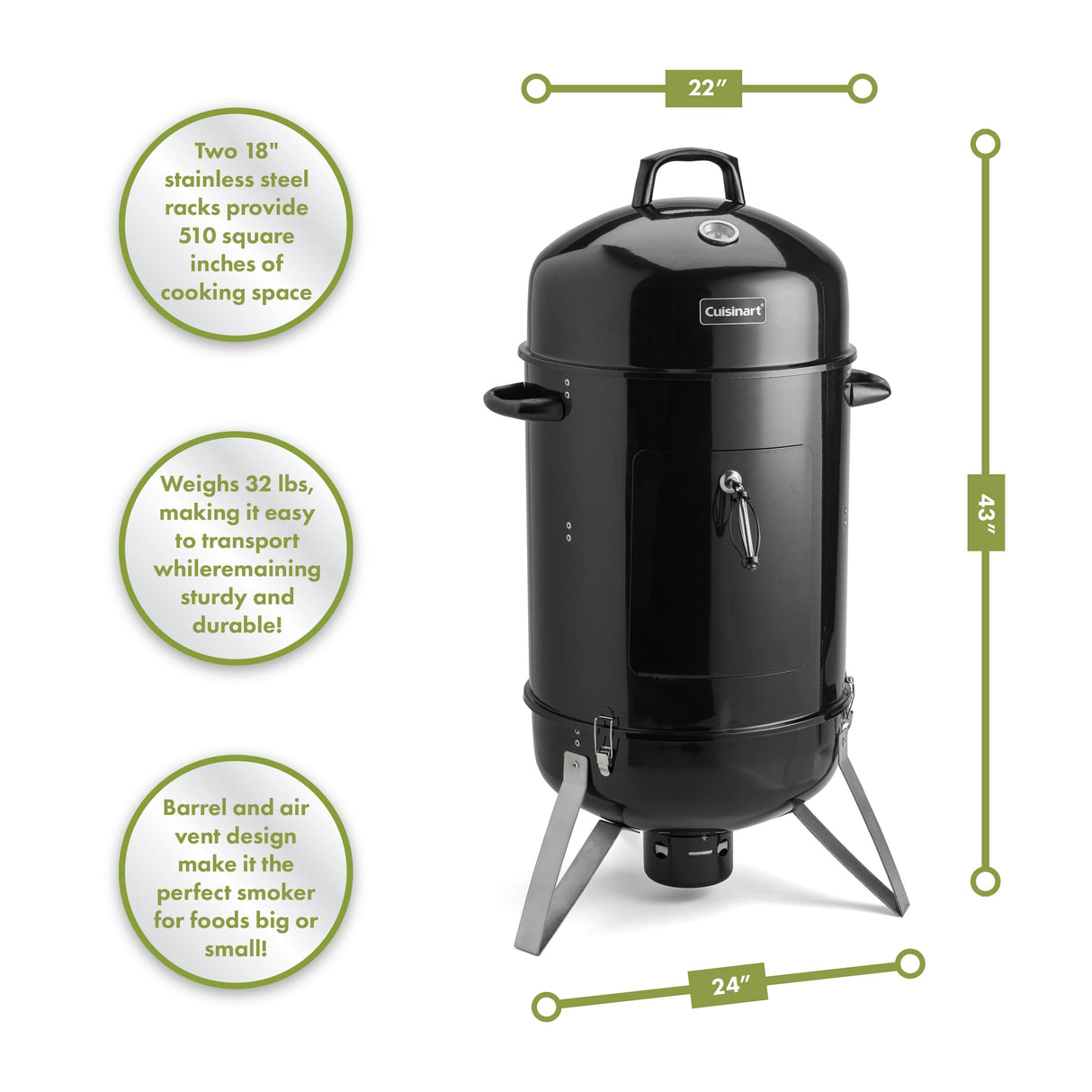 Cuisinart 18" Vertical Charcoal Smoker, Black