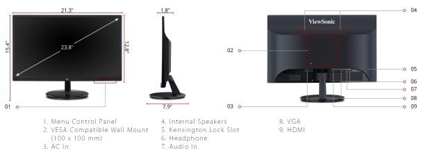 ViewSonic VA2459-SMH 24" 1080p 16:9 IPS Monitor - Certified Refurbished
