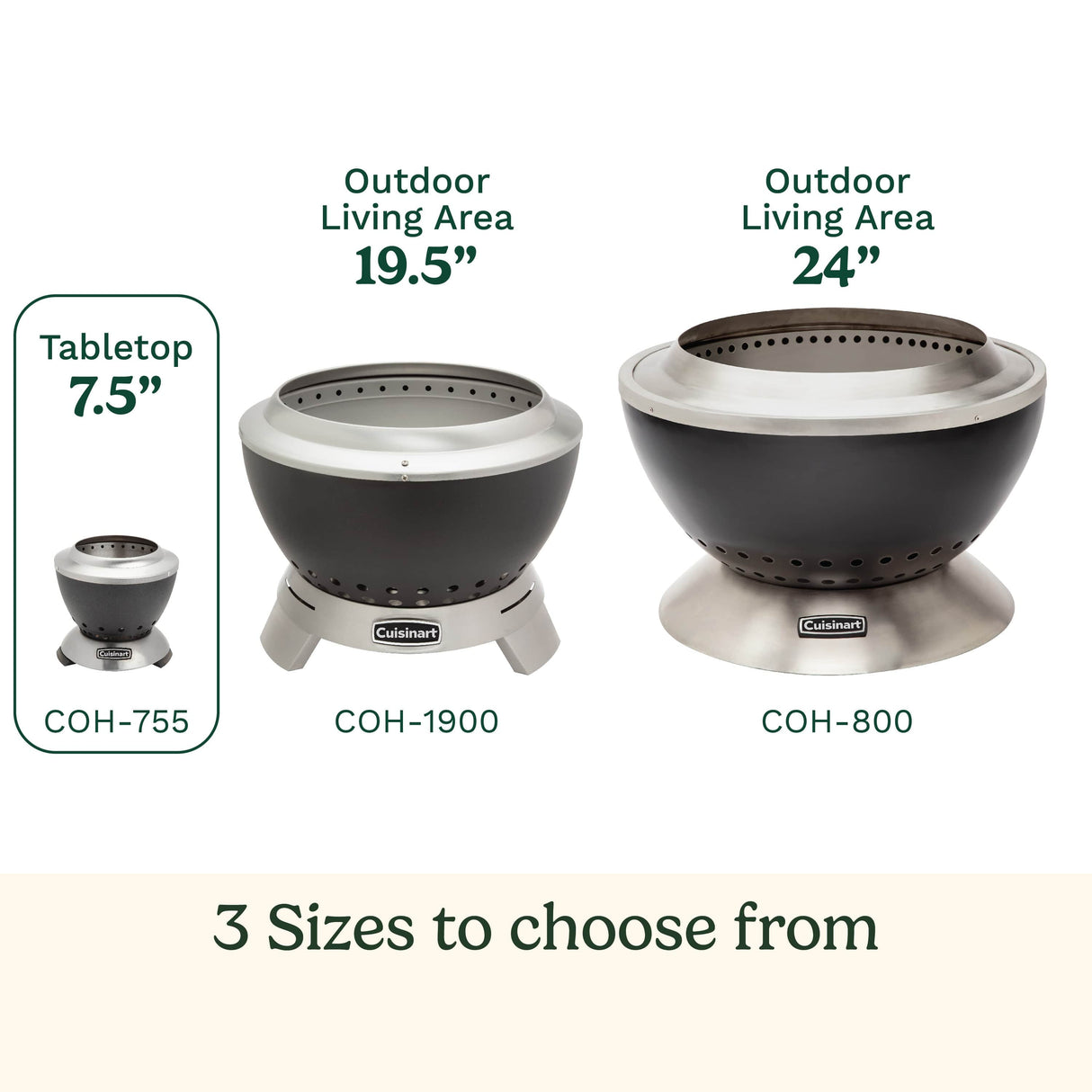 Cuisinart 7.5” Cleanburn Smokeless Table Top Fire Pit, Silver & Black