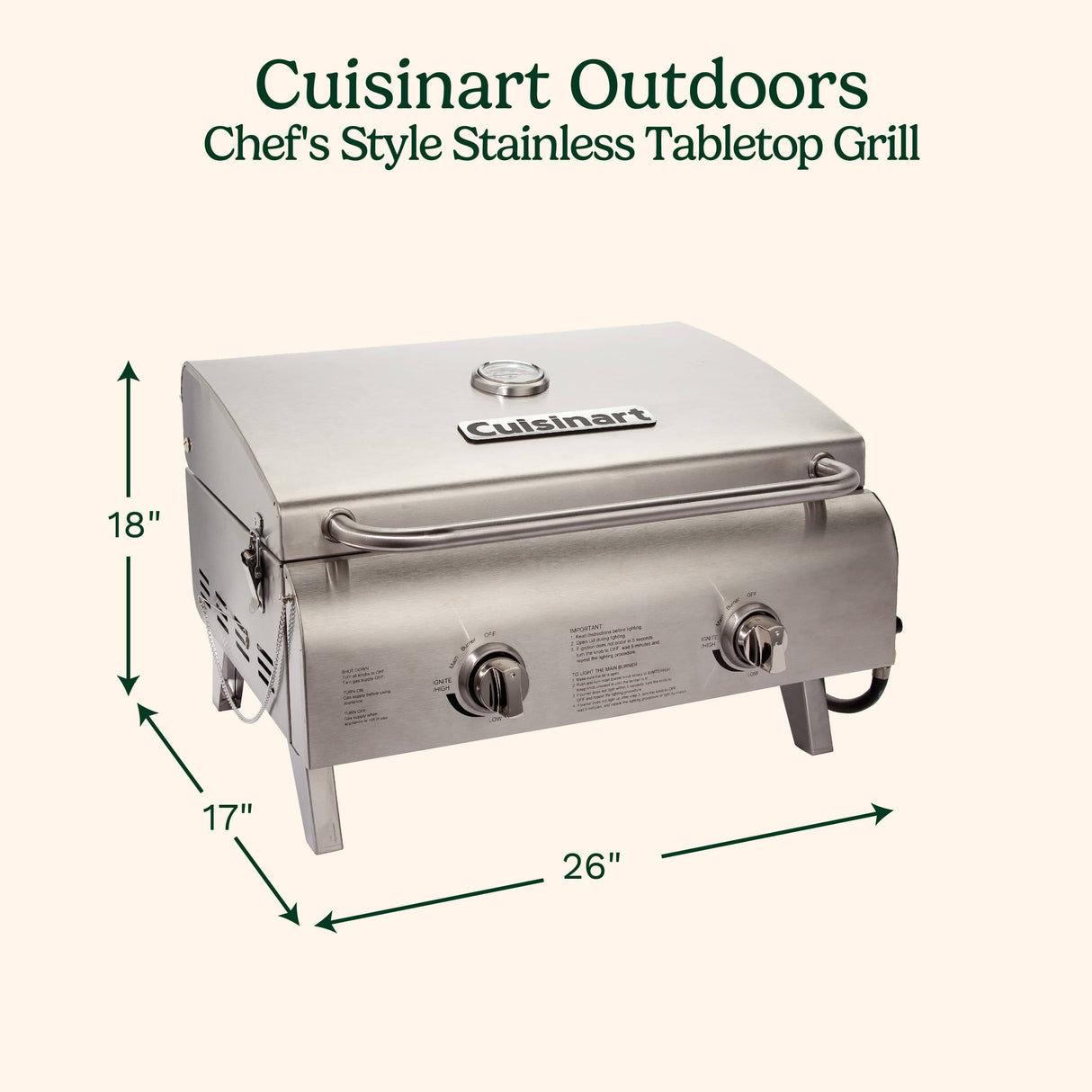 Cuisinart Chef's Style Stainless Steel Tabletop Portable Gas Grill
