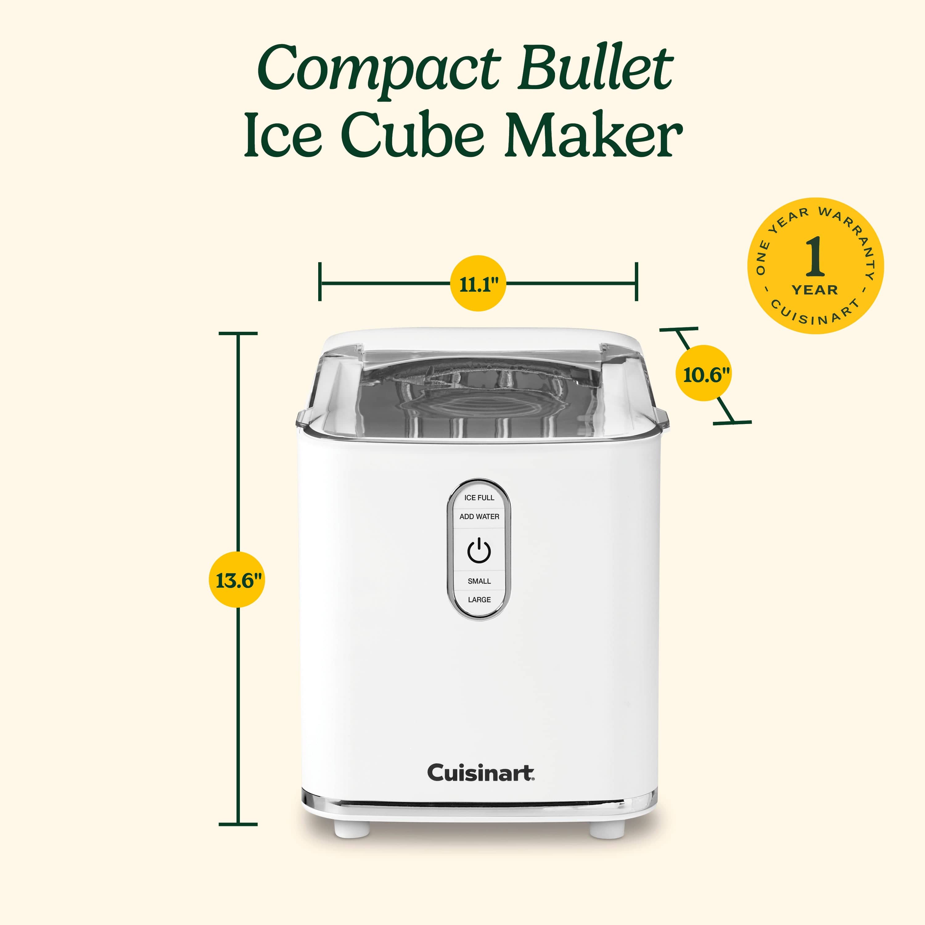 Cuisinart Compact Bullet Ice Cube Maker, White