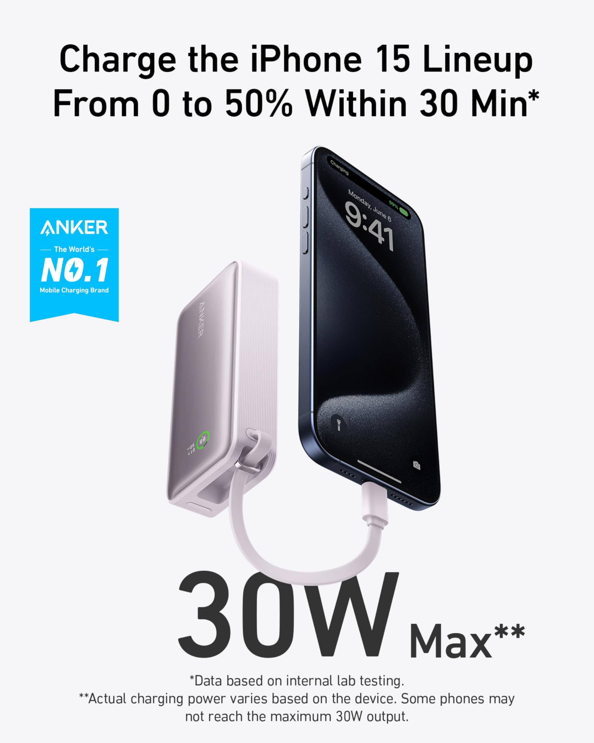 Anker Nano Power Bank (30W, Built-In USB-C Cable)