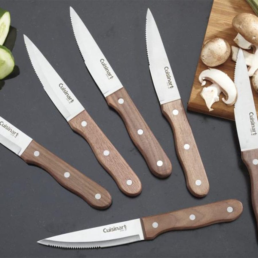 Cuisinart 6 Piece Triple Rivet Walnut Steak Knife Set, Wood