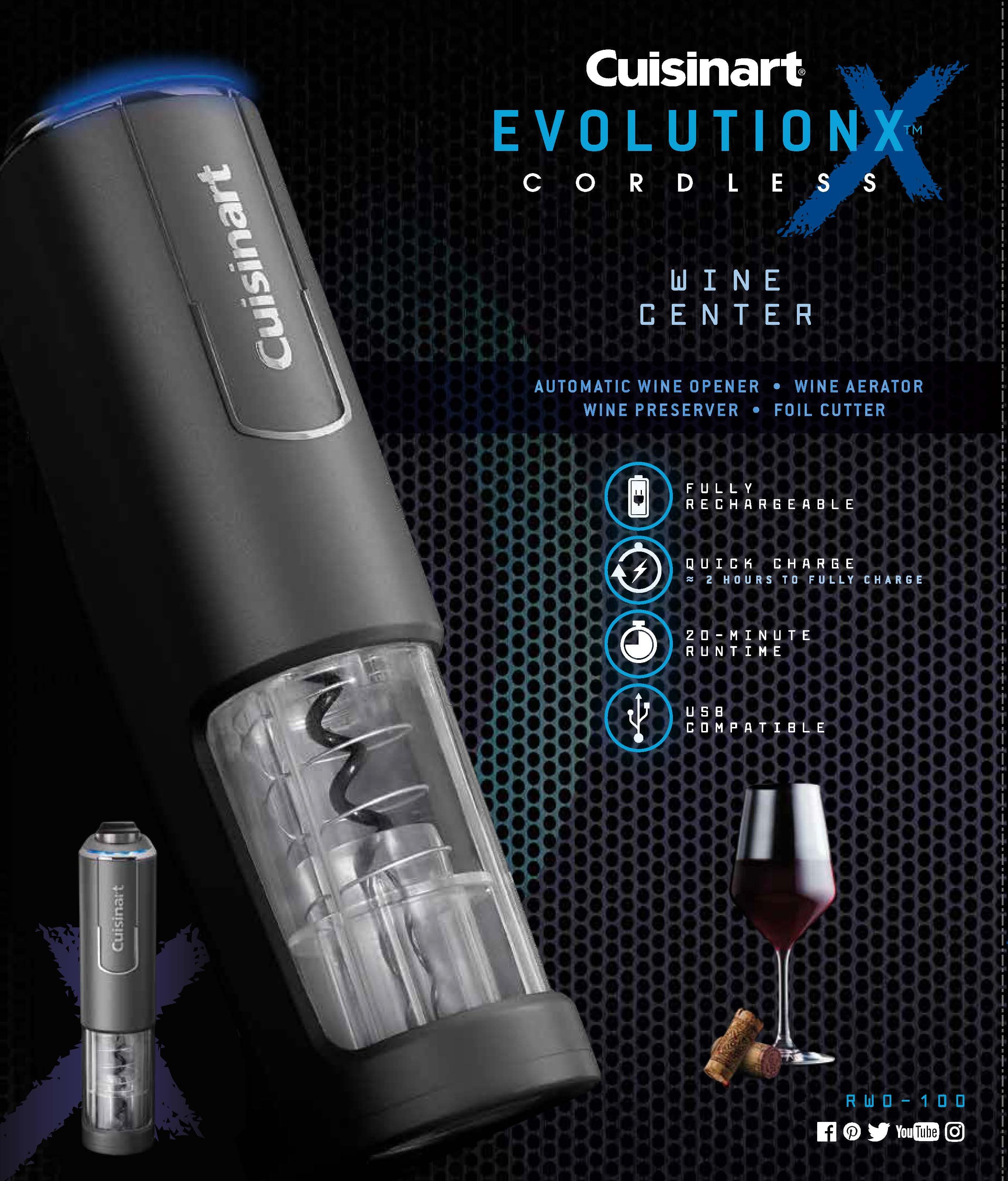Cuisinart EvolutionX Cordless 4-in-1 Wine Opener, Dark Gray