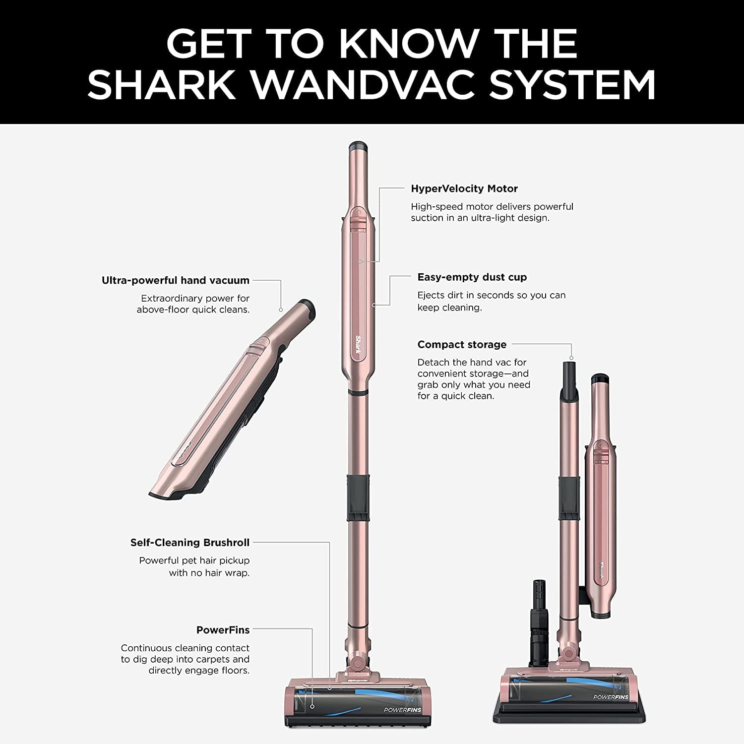 Shark WANDVAC System Ultra-Lightweight Powerful Cordless Stick Vacuum with Charging Dock Rose Gold