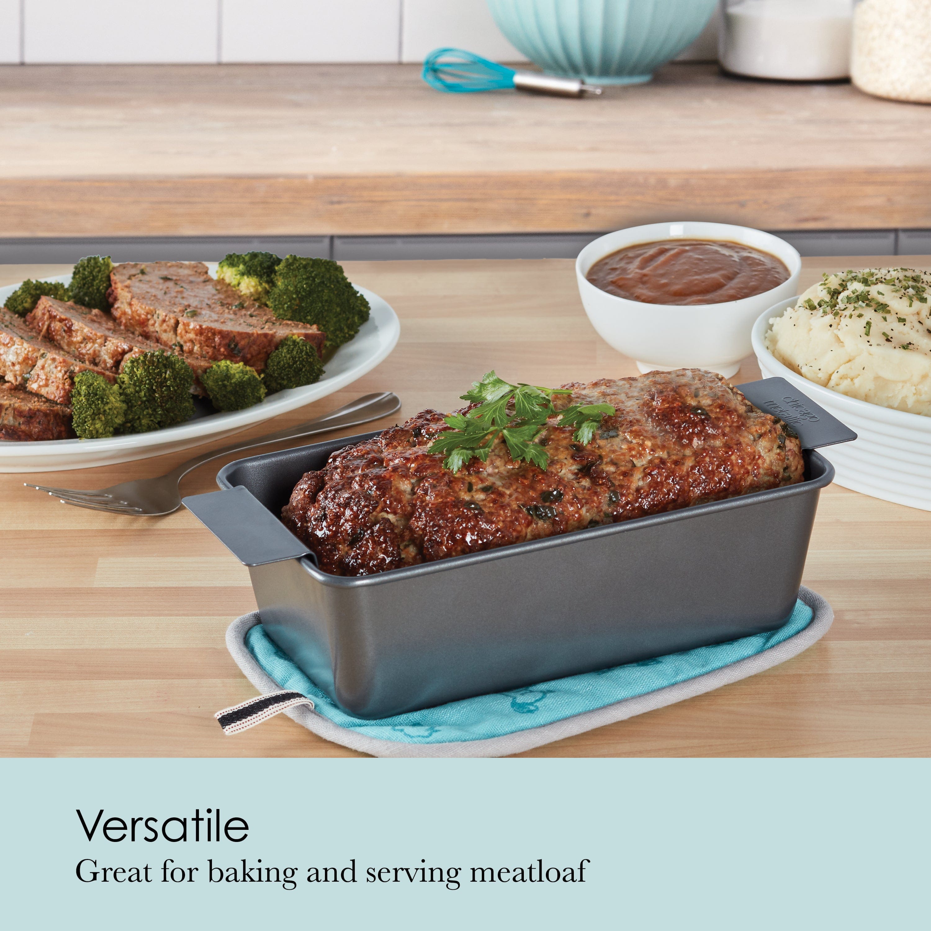 Chicago Metallic Non-Stick 2-Piece Healthy Meatloaf Set, Grey