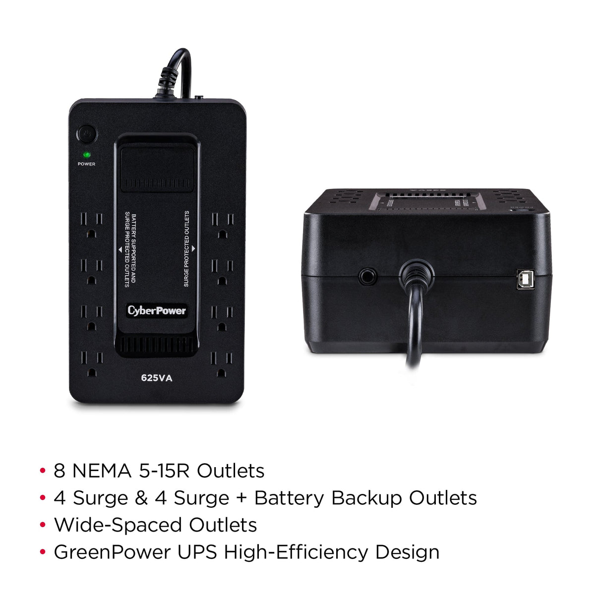 CyberPower XC625 625VA/375W 8-Outlet UPS, New Battery - Certified Refurbished